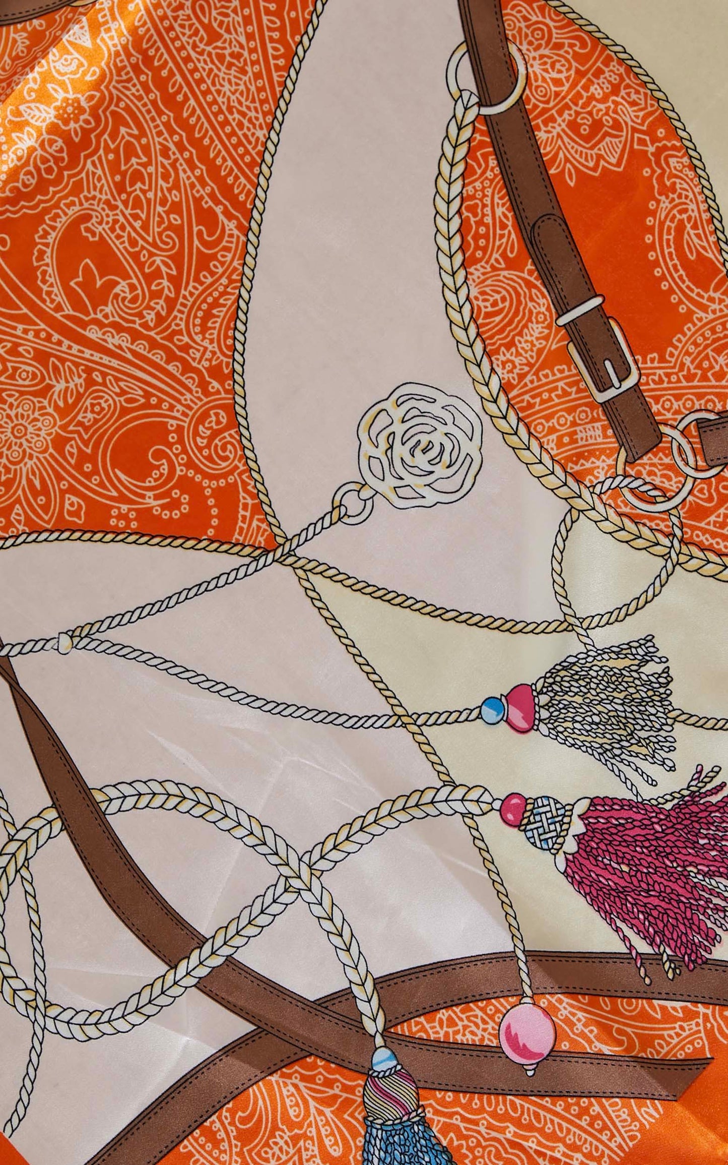Joyvee Satin Print Multi Tie Scarf in Orange