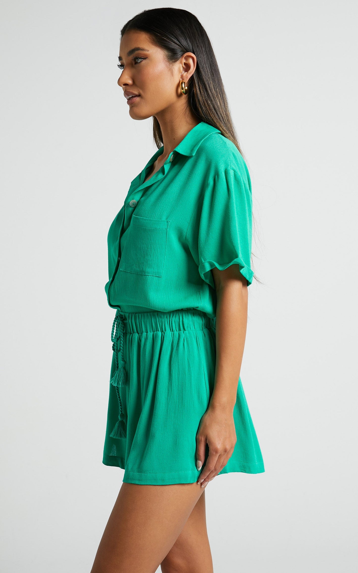 Jubilee Two Piece Set - Button Up Shirt and Shorts Set in Jade