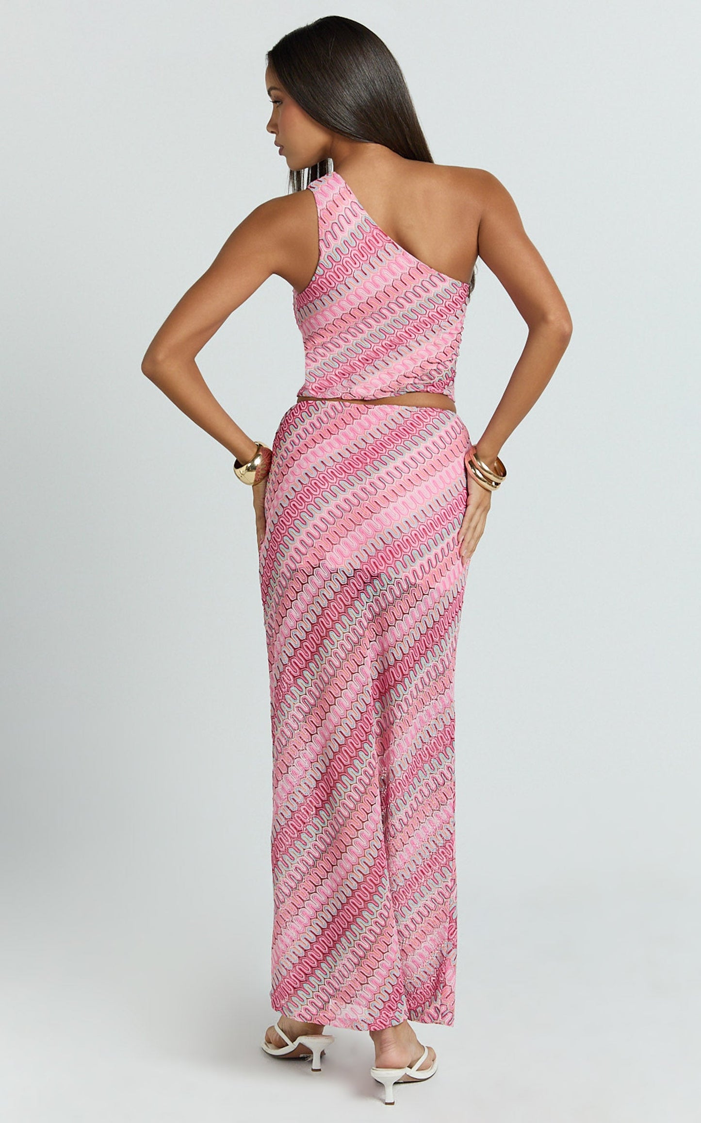 Julia Two Piece Top and Skirt Set - One Shoulder Top and Maxi Skirt in Bright Pink