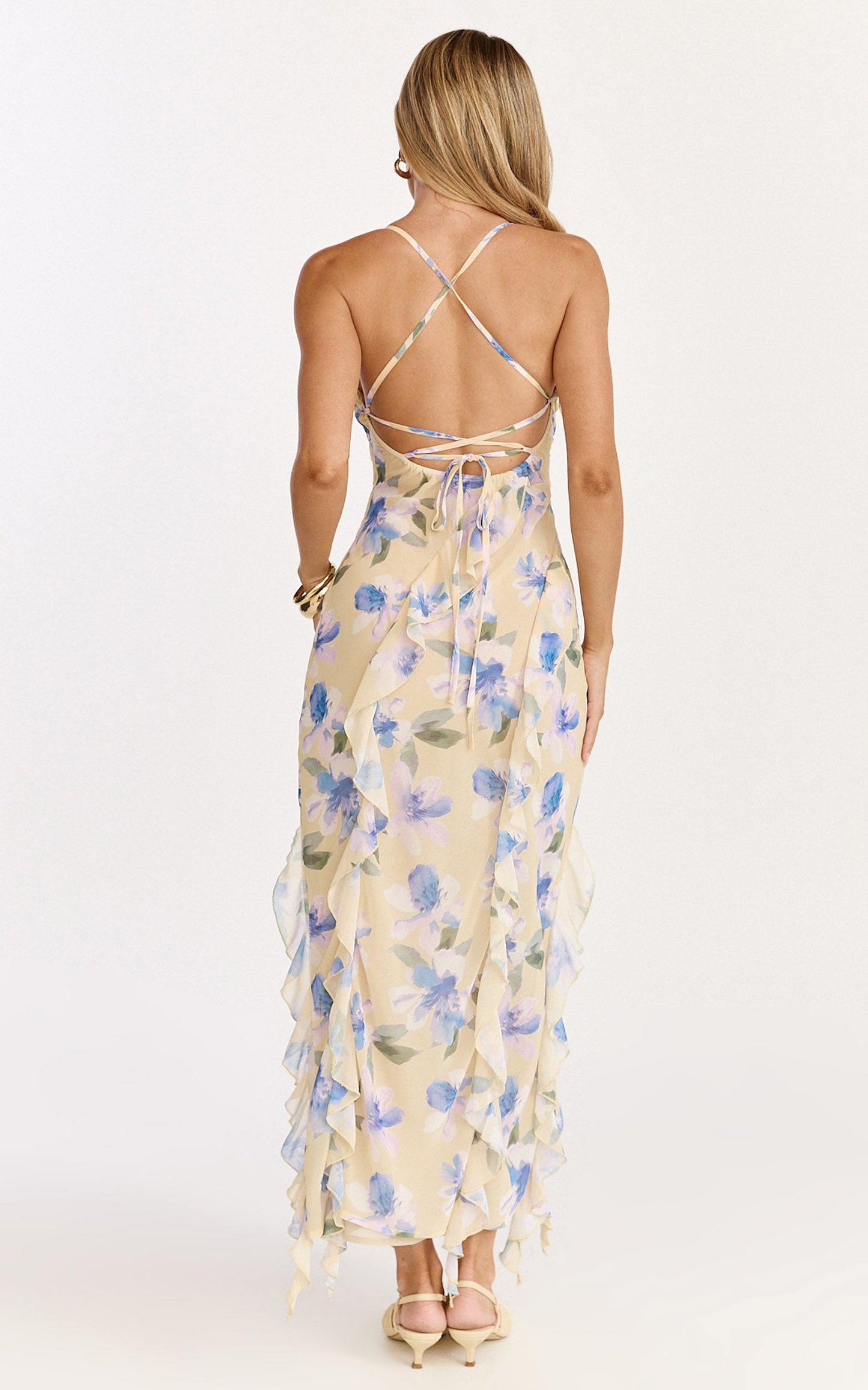 Juliette Midi Dress - Floral Print Ruffle Split Leg Dress in Femme Floral