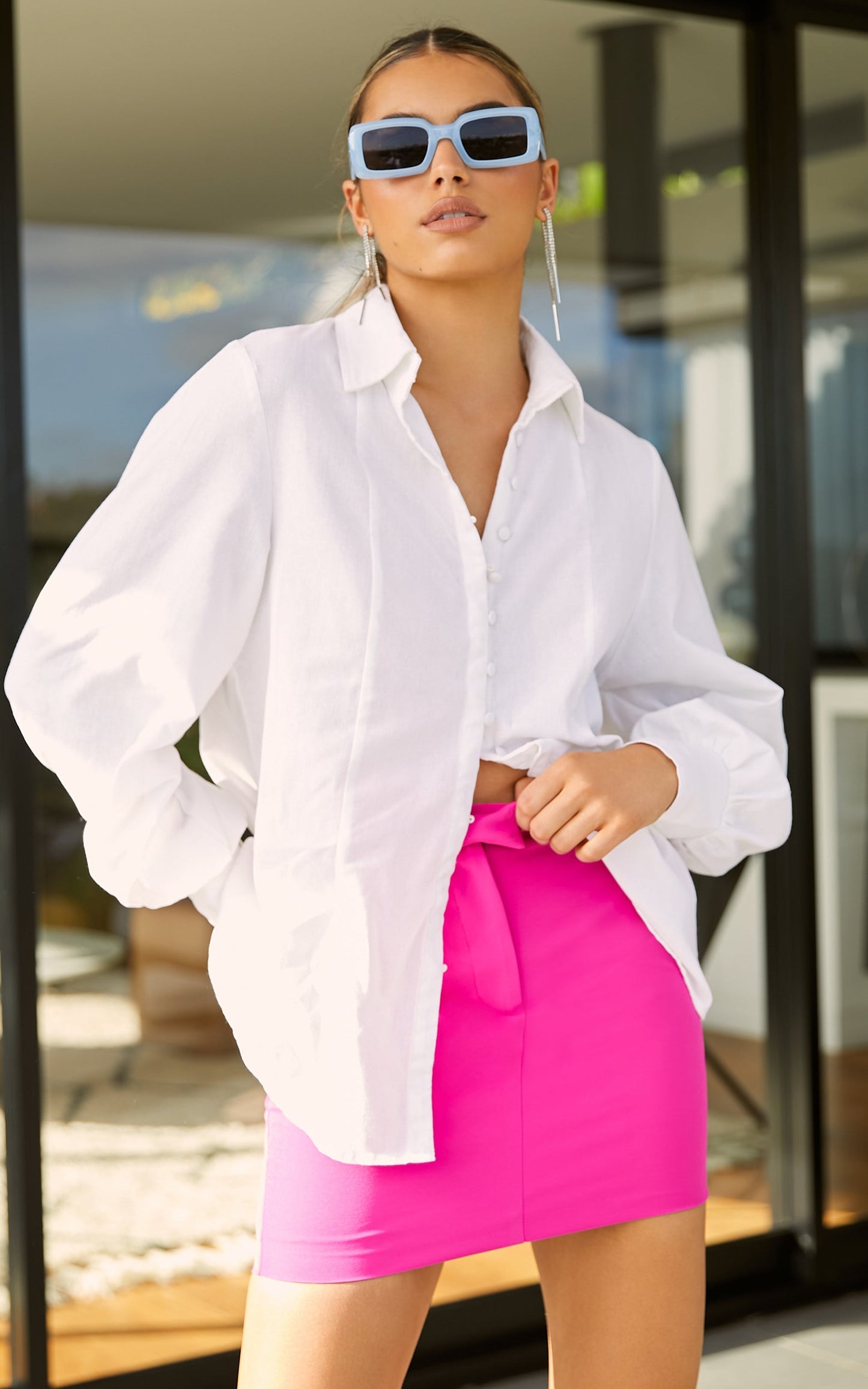 Kiva Blouse - Linen Long Sleeve Button Up Blouse in White