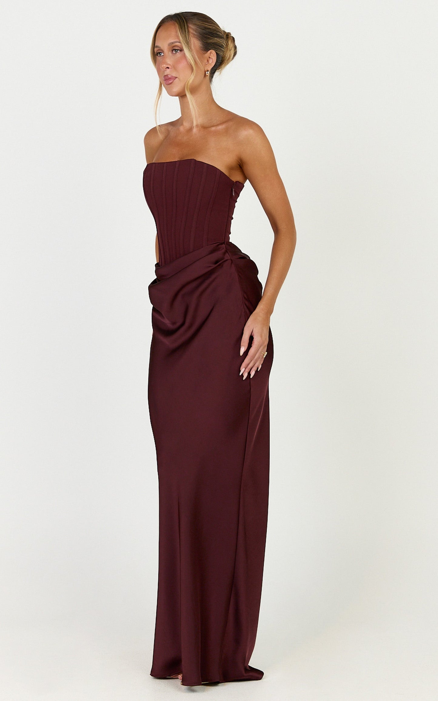 Kailani Maxi Dress - Strapless Corset Bodice Lace Up Back Dress in Chocolate