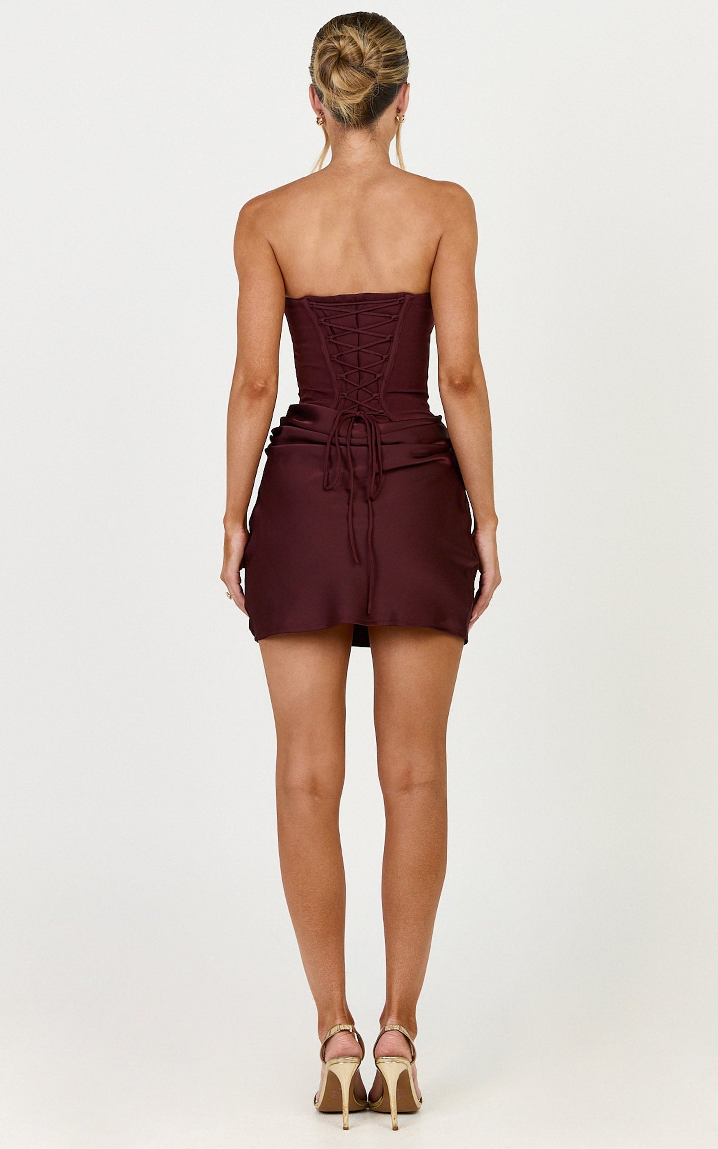 Kailani Mini Dress - Strapless Corset Bodice Lace Up Back Dress in Chocolate