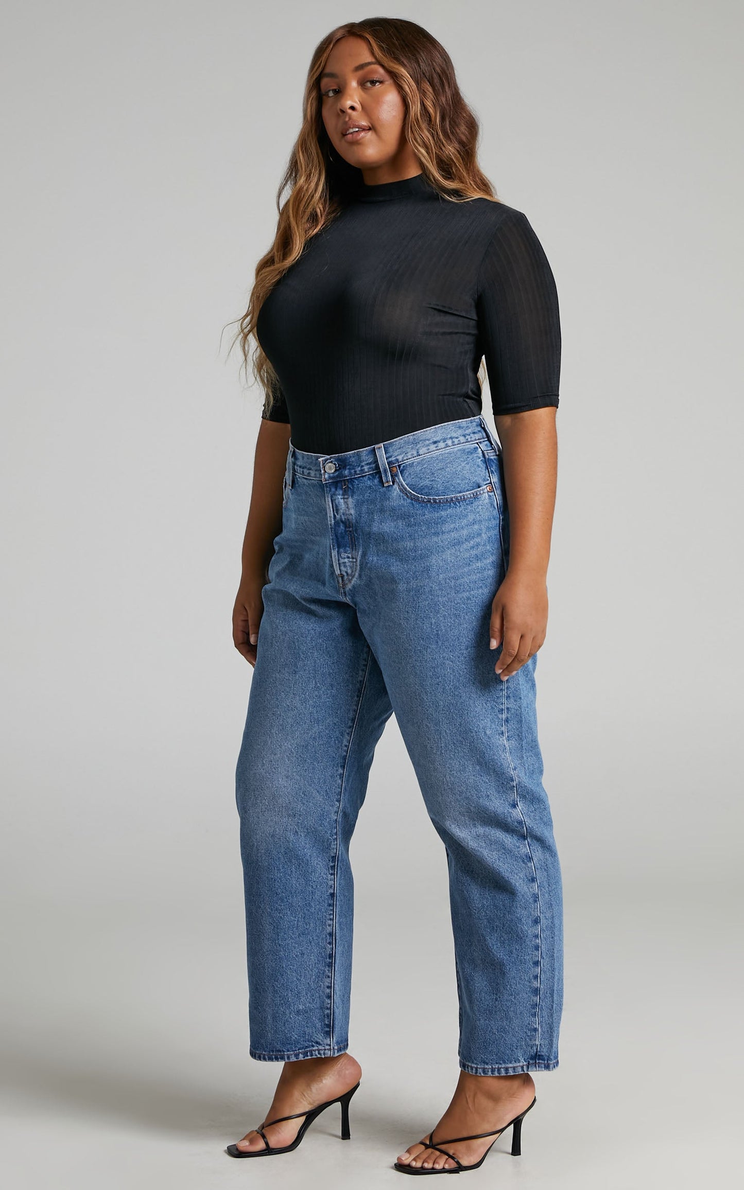 Kaimi Bodysuit - High Neck Long Sleeves Ribbed Bodysuit in Black