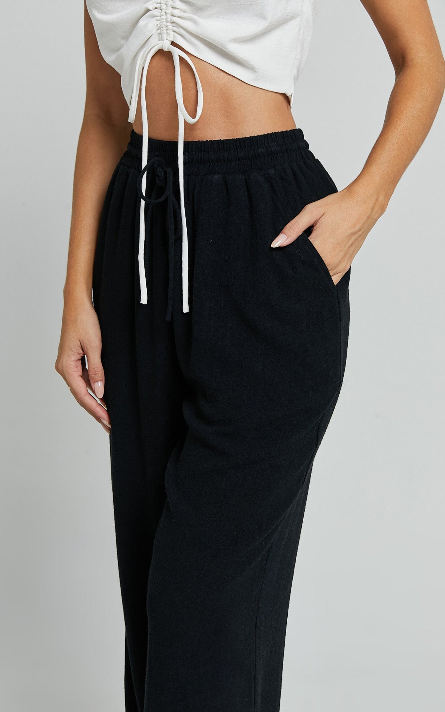 Kala Pants - Mid Waisted Relaxed Elastic Waist Pants in Black