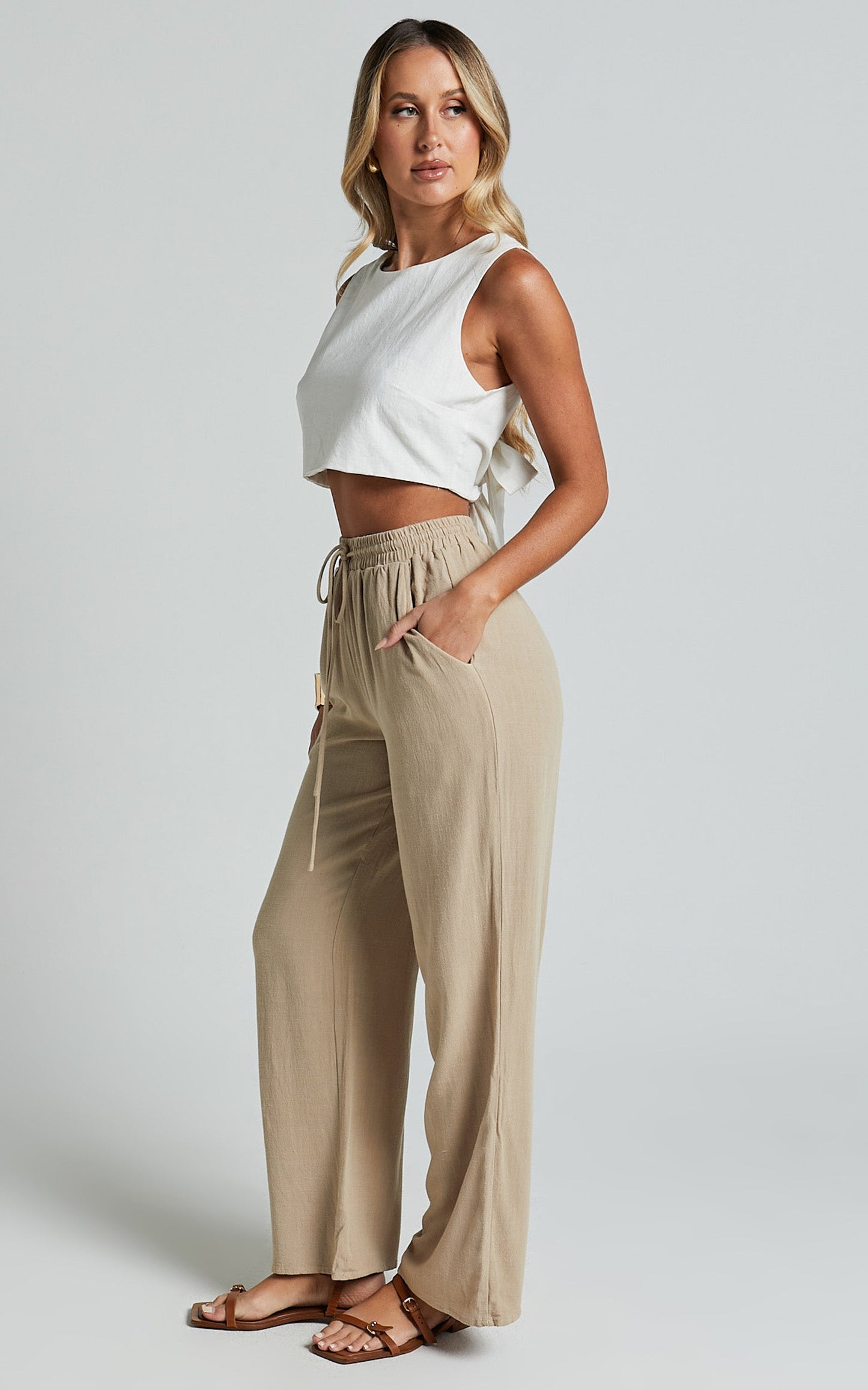 Kala Pants - Mid Waisted Relaxed Elastic Waist Pants in Sand