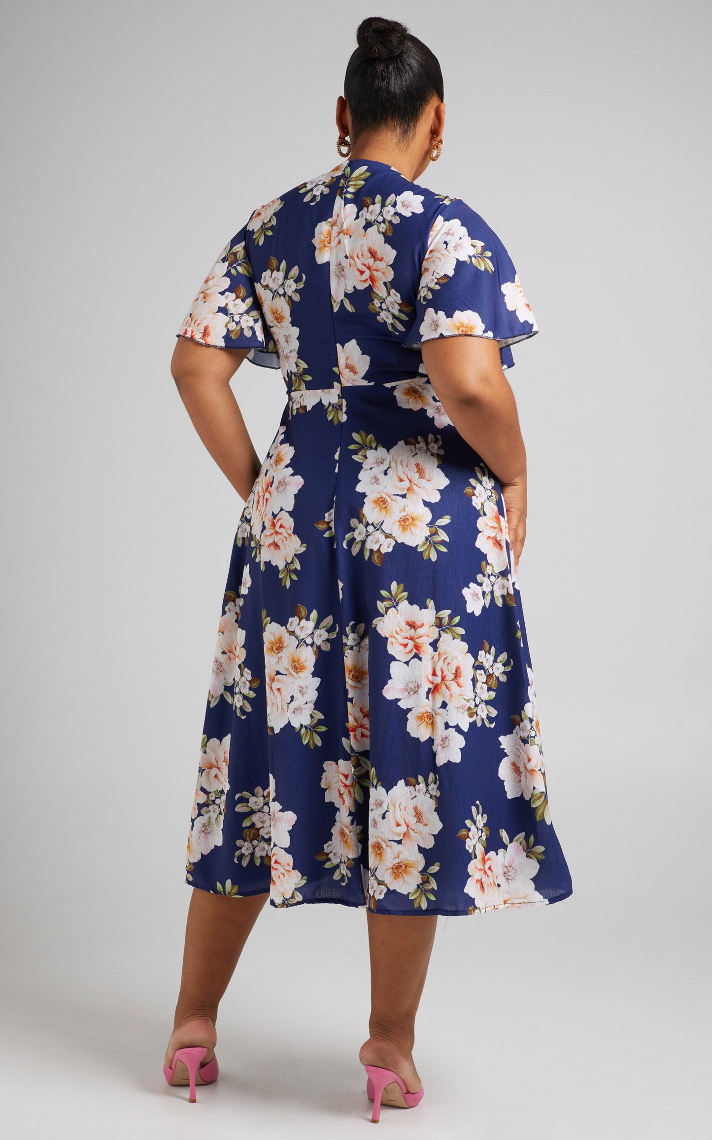 Wild And Free Mind Midi Dress - Front Tie Cut Out Dress in Royal Floral