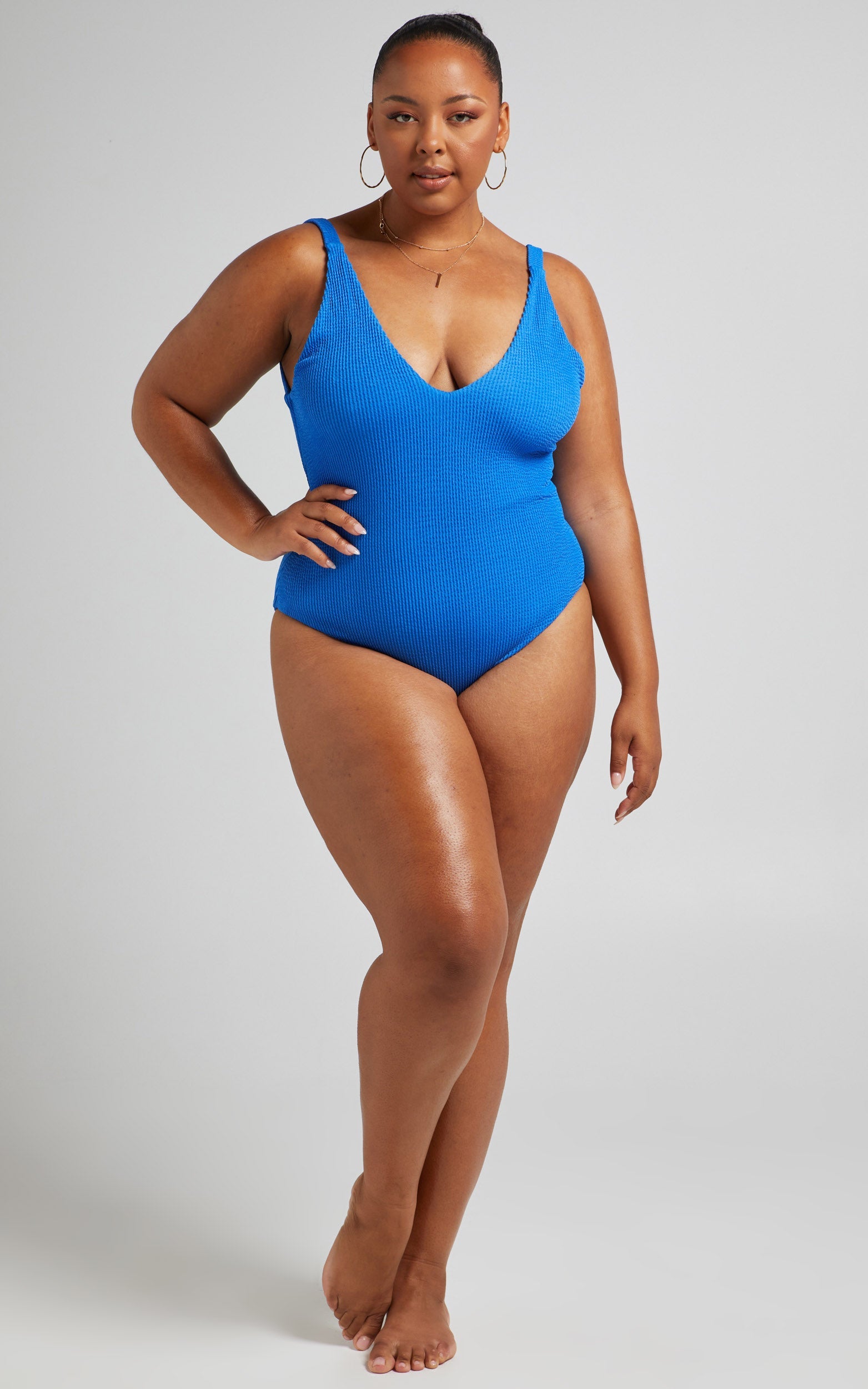 Meilani Textured Scoop Neckline One Piece in Blue