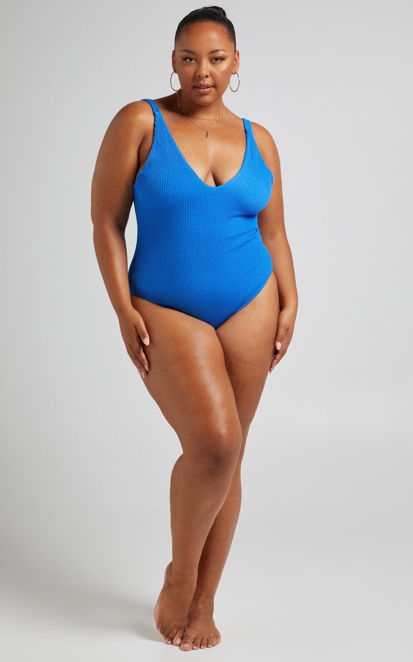 Meilani Textured Scoop Neckline One Piece in Blue