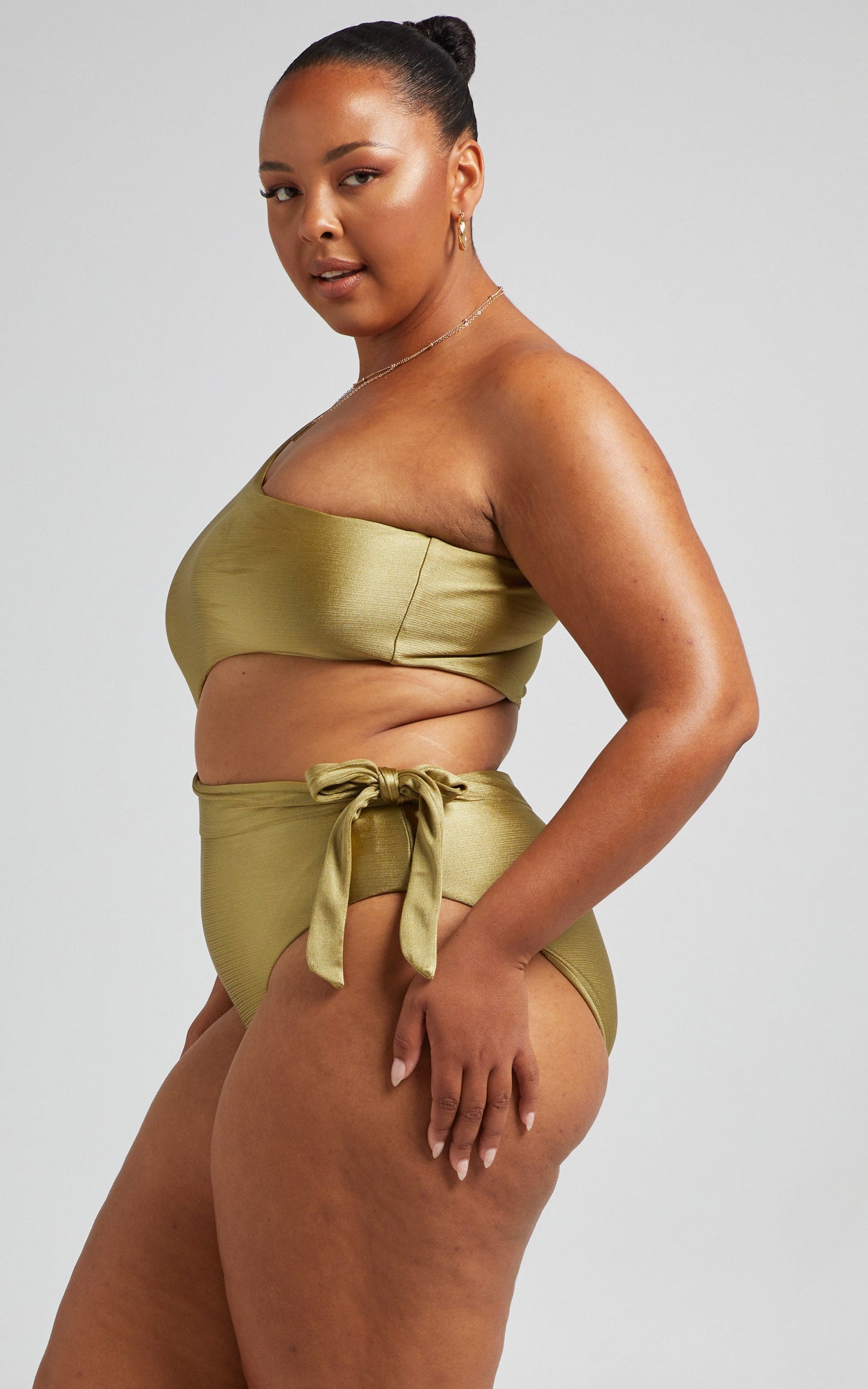Kiawah One shoulder Swimsuit with Waist Cut Out in Olive