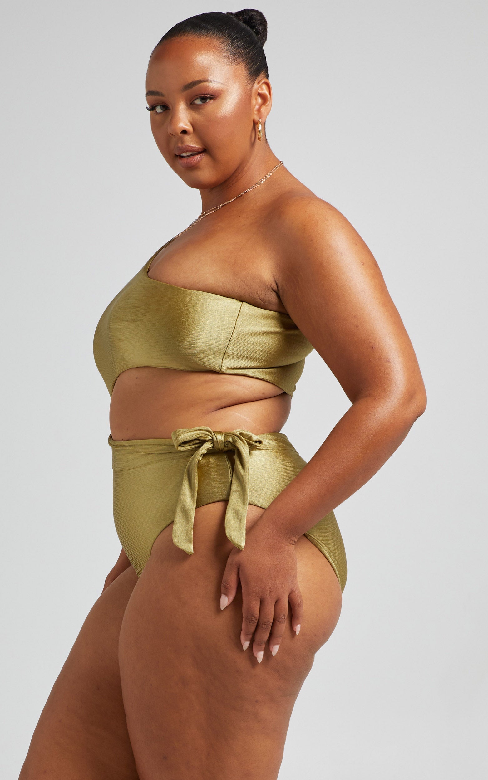 Kiawah One shoulder Swimsuit with Waist Cut Out in Olive