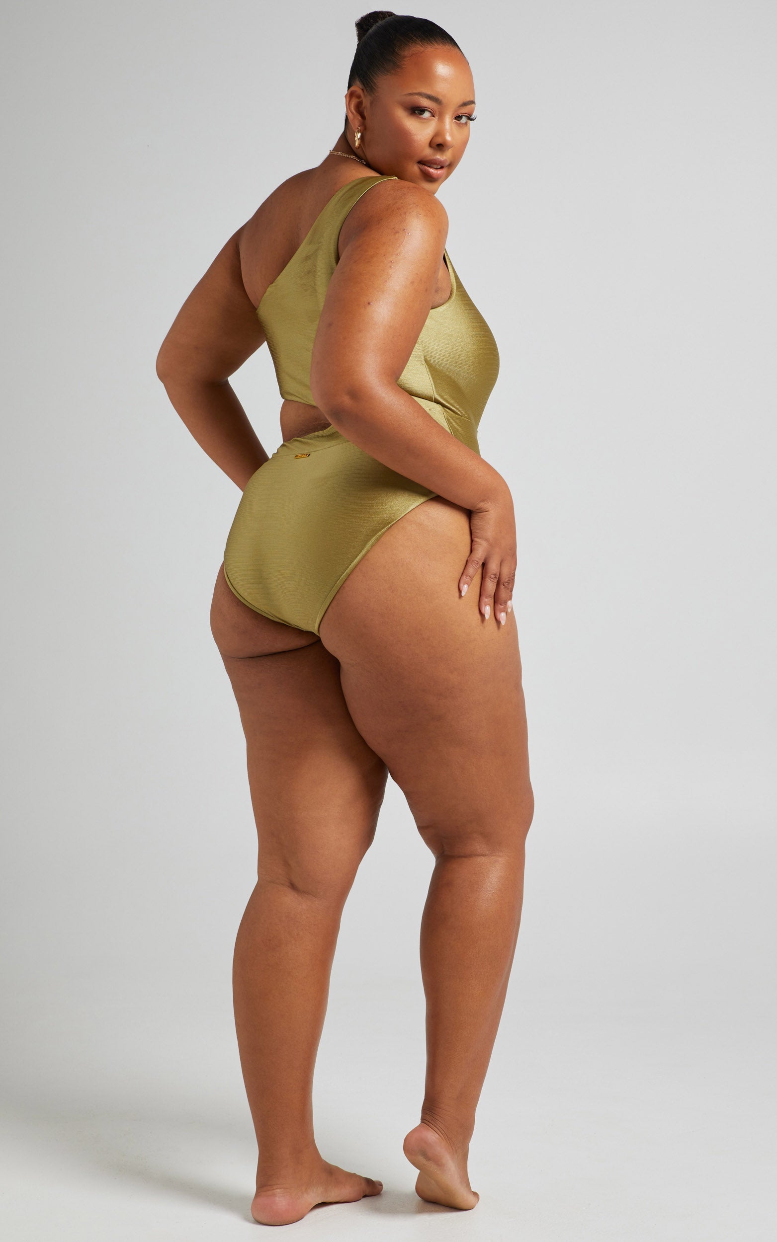 Kiawah One shoulder Swimsuit with Waist Cut Out in Olive