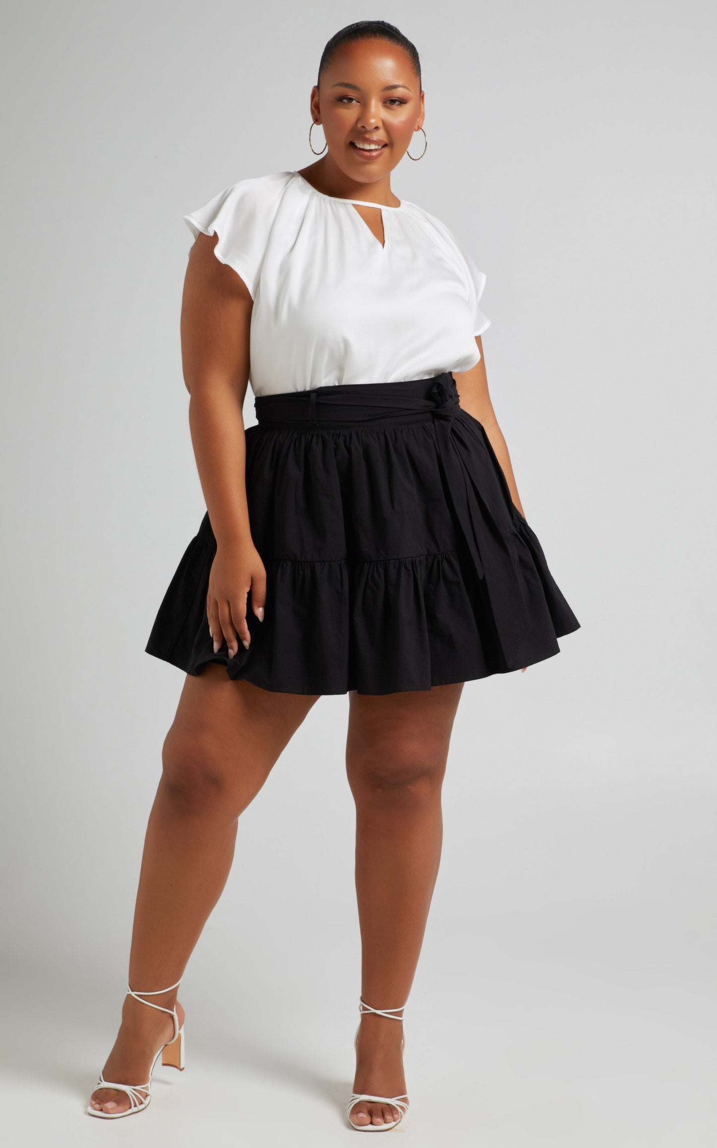 Demmi Top - Key Hole Flutter Sleeve Top in White