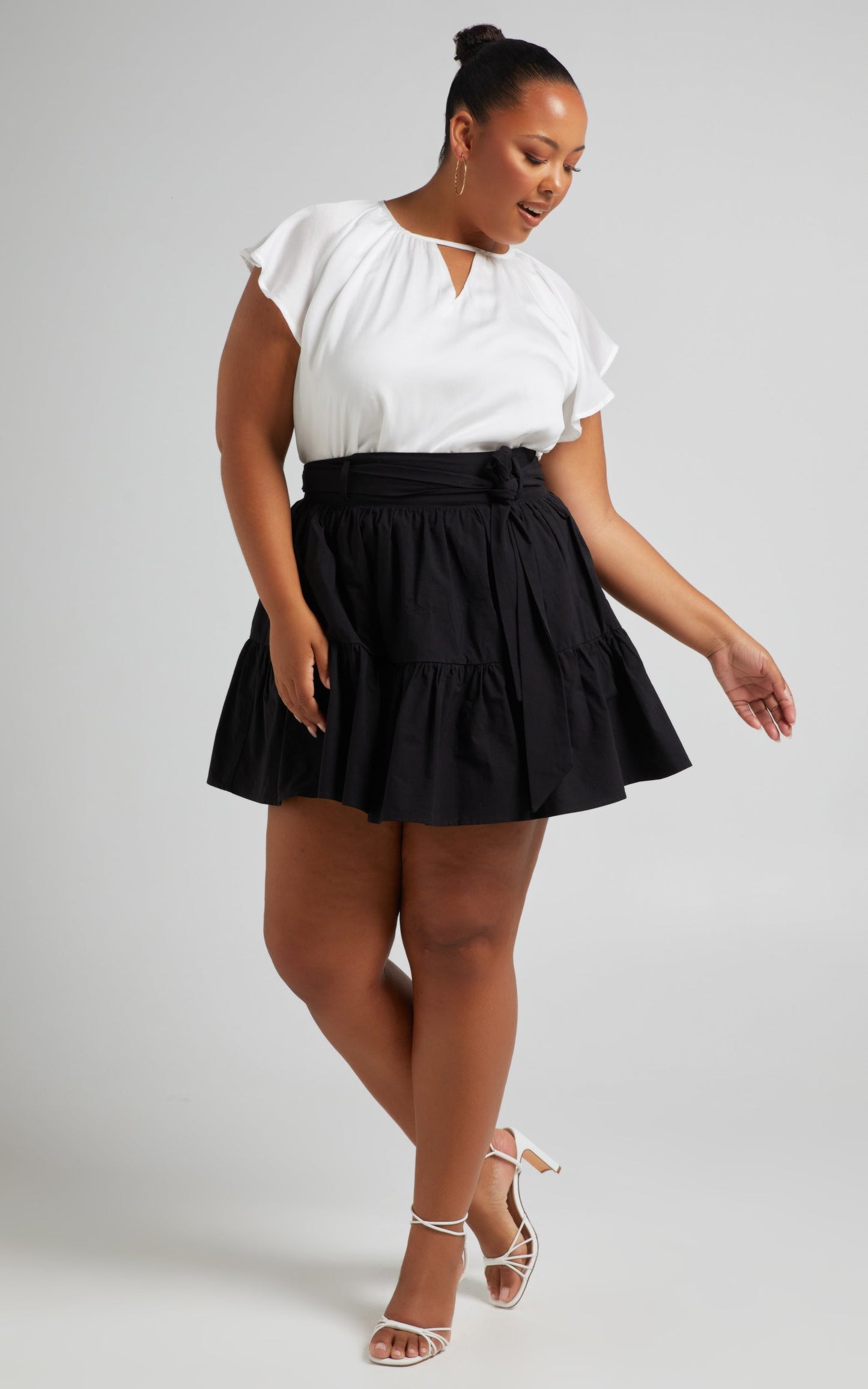 Demmi Top - Key Hole Flutter Sleeve Top in White