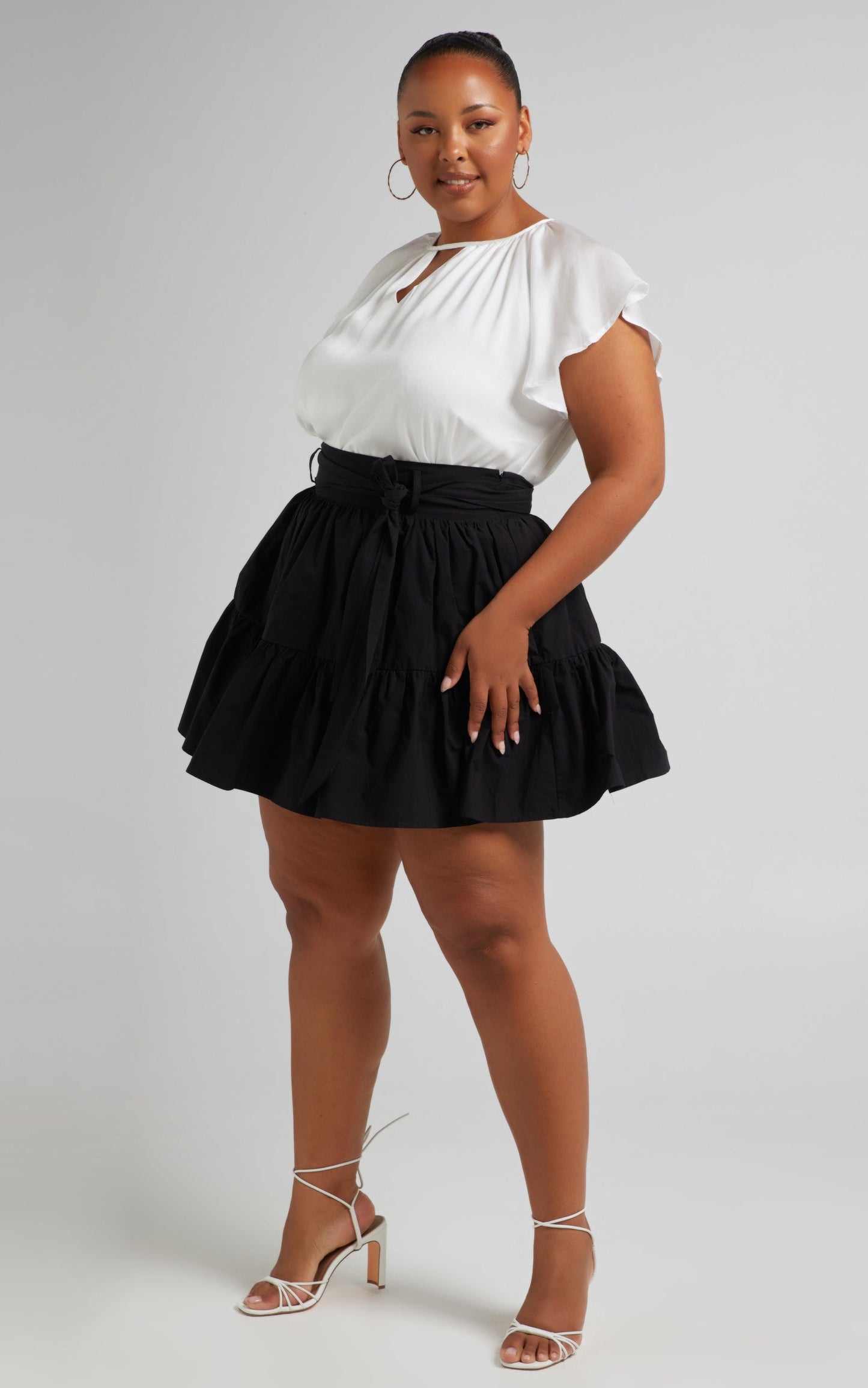 Demmi Top - Key Hole Flutter Sleeve Top in White