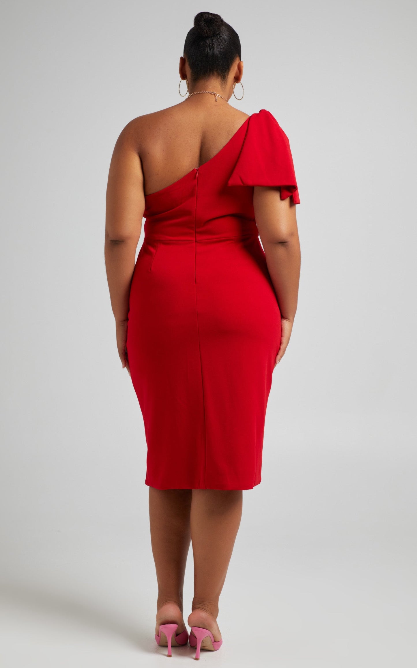 I Got A Feeling Midi Dress - One Shoulder Side Split Dress in Red