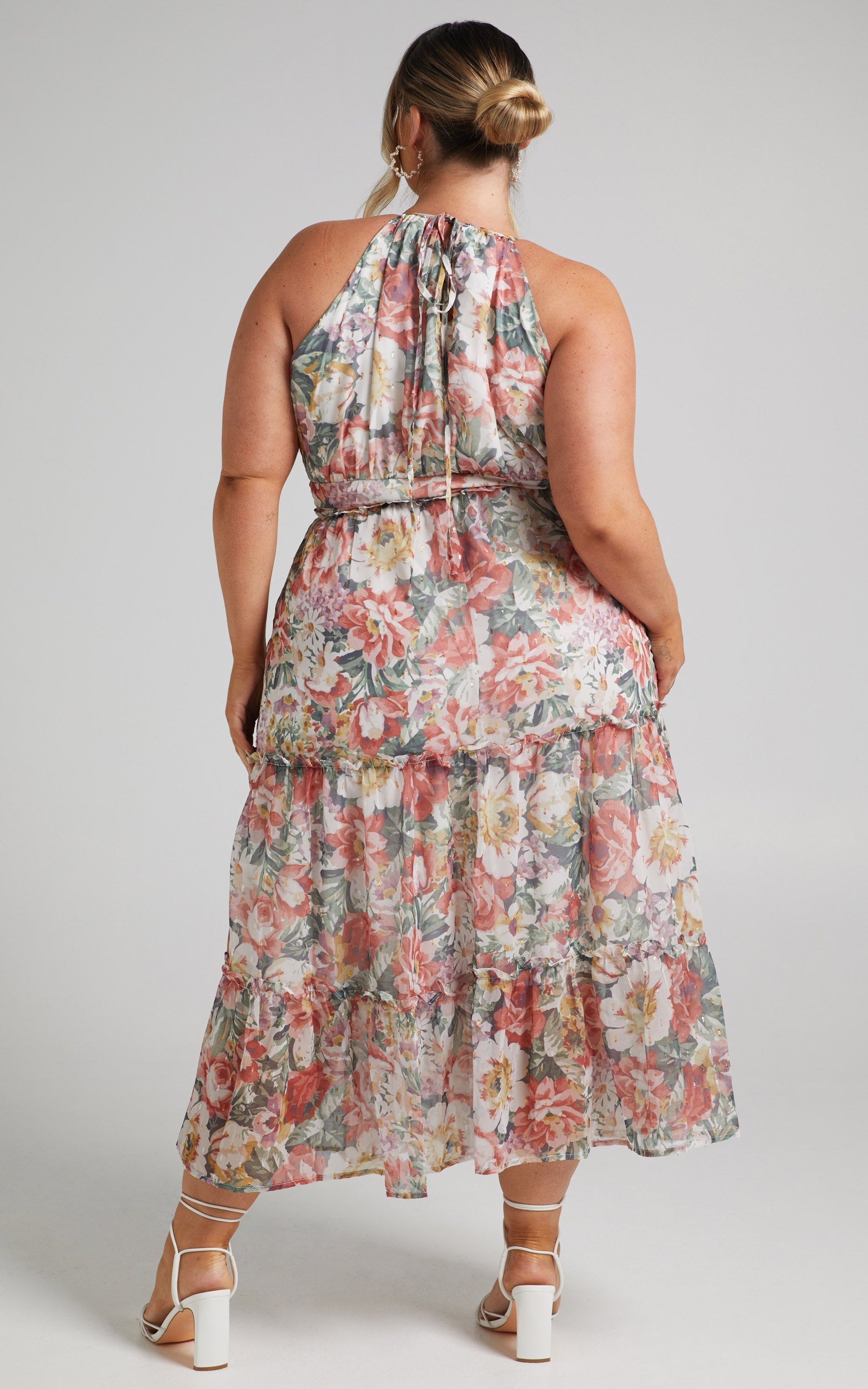 Lille Halter Lurex Chiffon Cocktail Dress in Heritage Floral