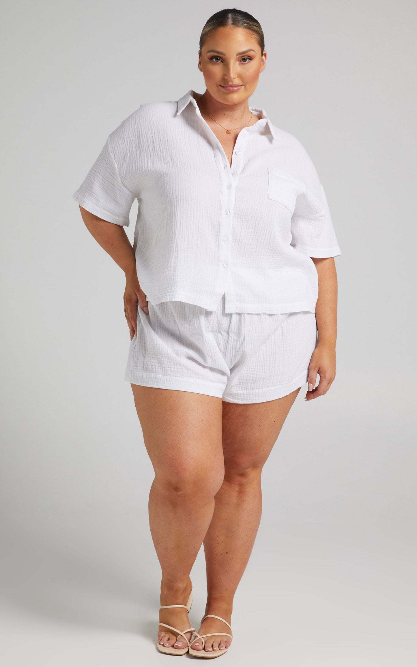 Donita Shorts - Elastic Waist Shorts in White