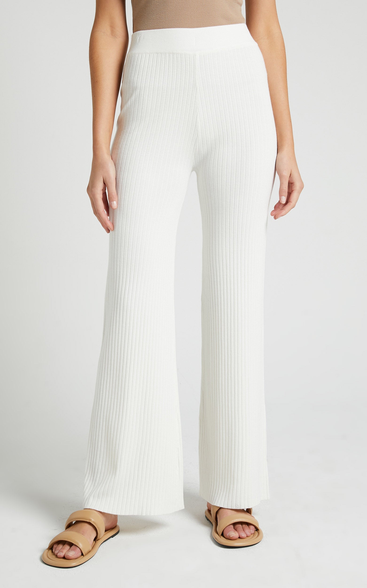 Kalon Pant - High Waisted Rib Pant in Ivory