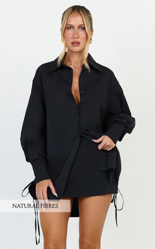 Kalpena Shirt - Ruched Side Oversized Shirt in Black