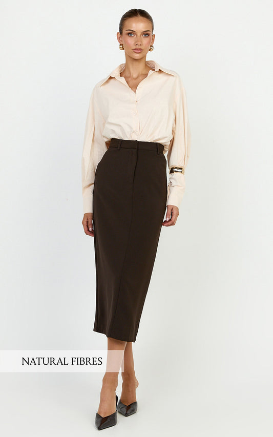 Kalpena Shirt - Ruched Side Oversized Shirt in Neutral