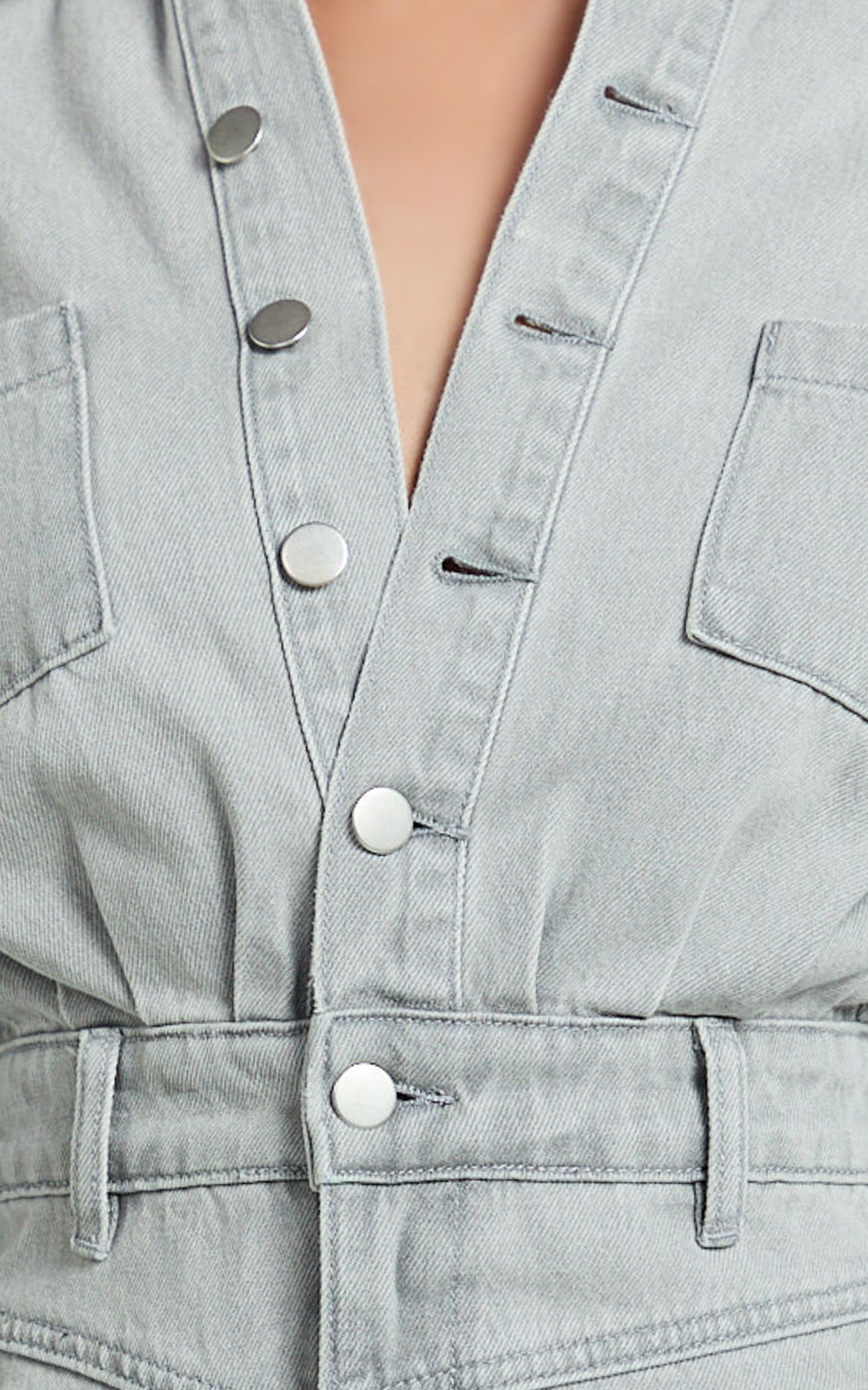 Kamala Mini Dress - Long Sleeve Button Through Denim Dress in Grey