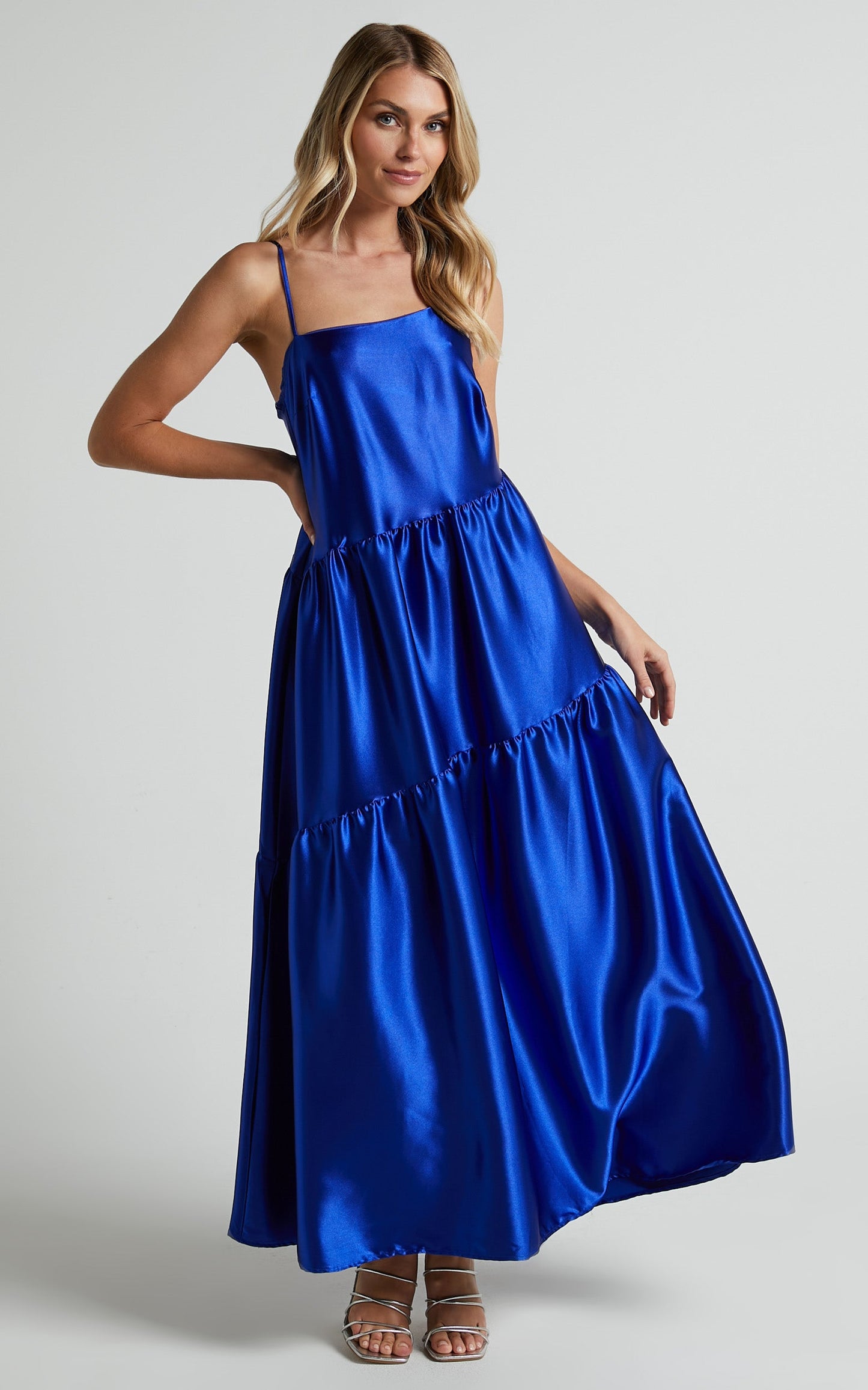 Kamari Midi Dress - Asymmetrical A Line Tiered Dress in Cobalt Blue