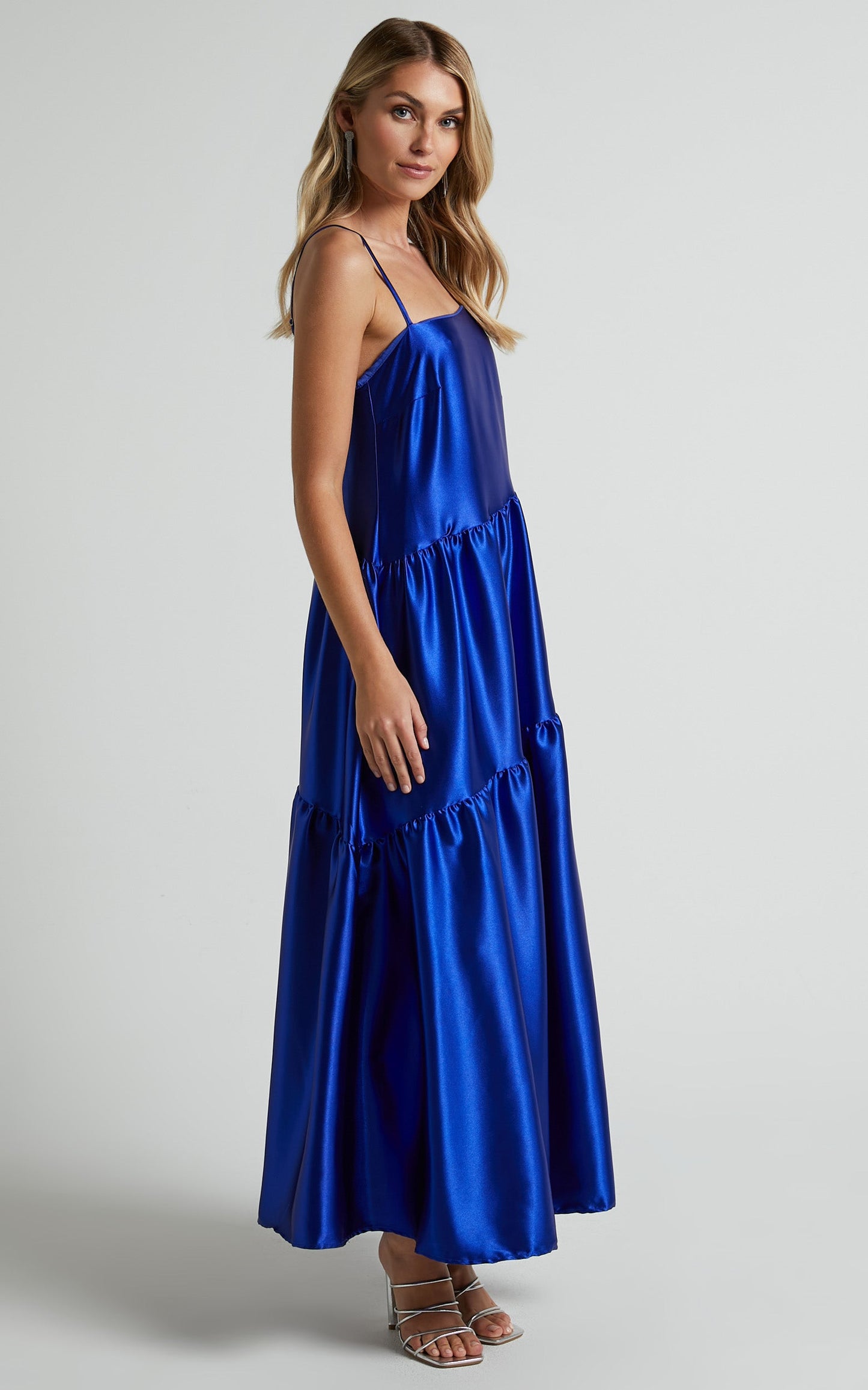 Kamari Midi Dress - Asymmetrical A Line Tiered Dress in Cobalt Blue