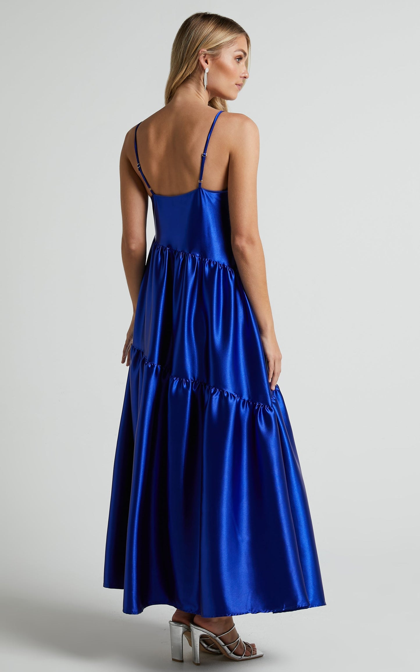 Kamari Midi Dress - Asymmetrical A Line Tiered Dress in Cobalt Blue