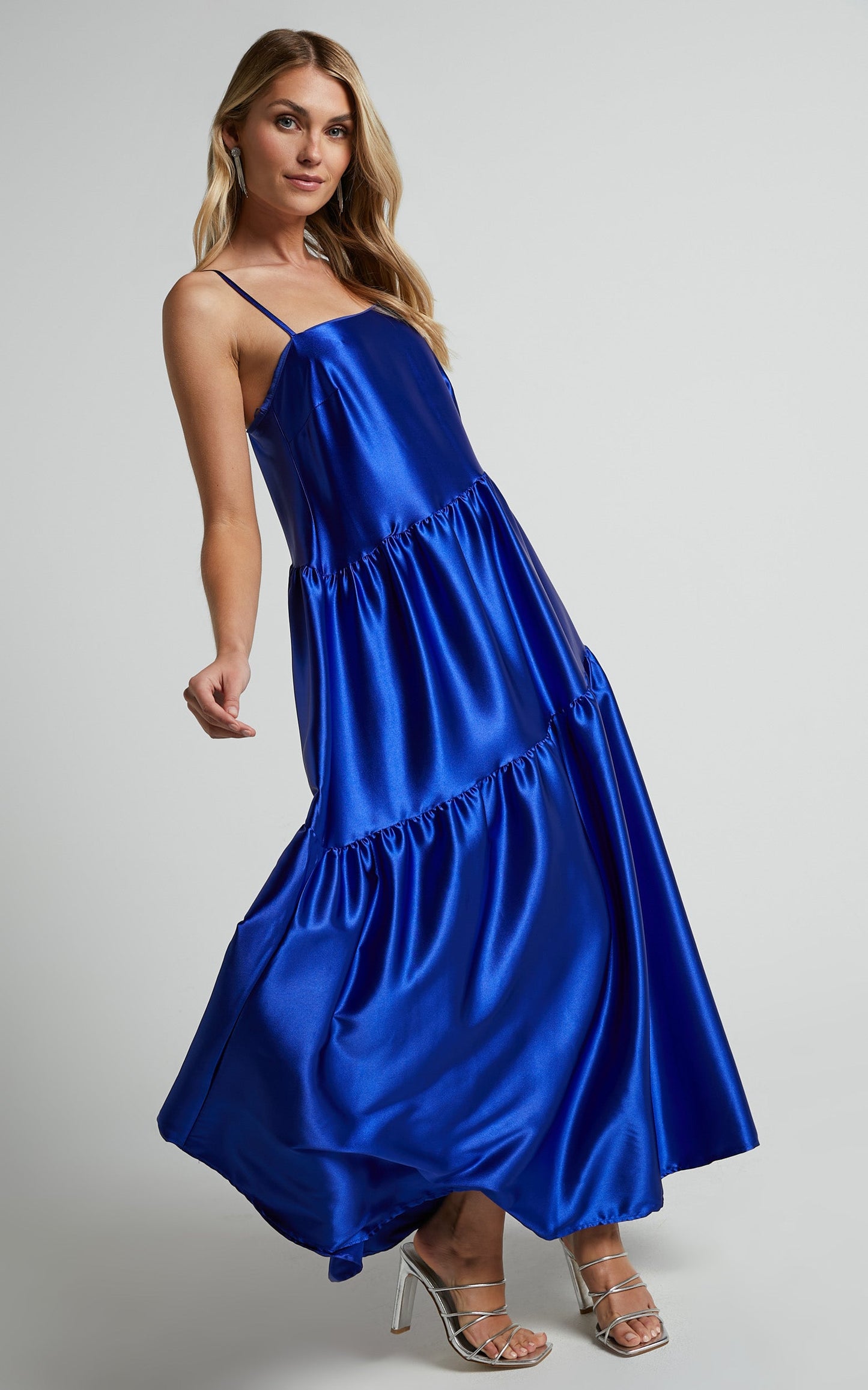 Kamari Midi Dress - Asymmetrical A Line Tiered Dress in Cobalt Blue
