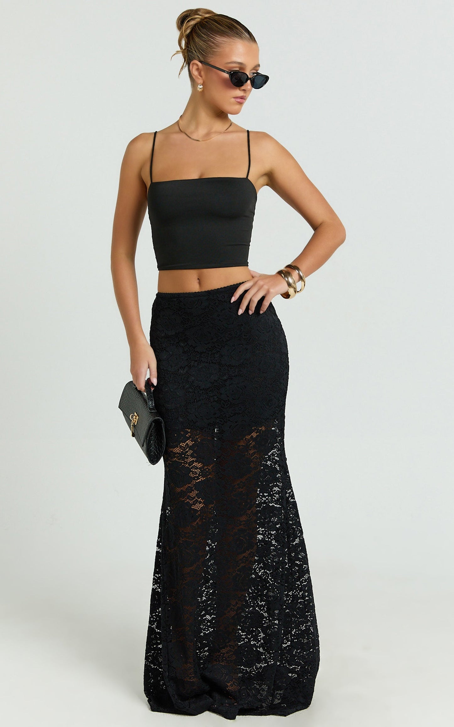Kamille Maxi Skirt - Lace Mermaid Hem Skirt in Black