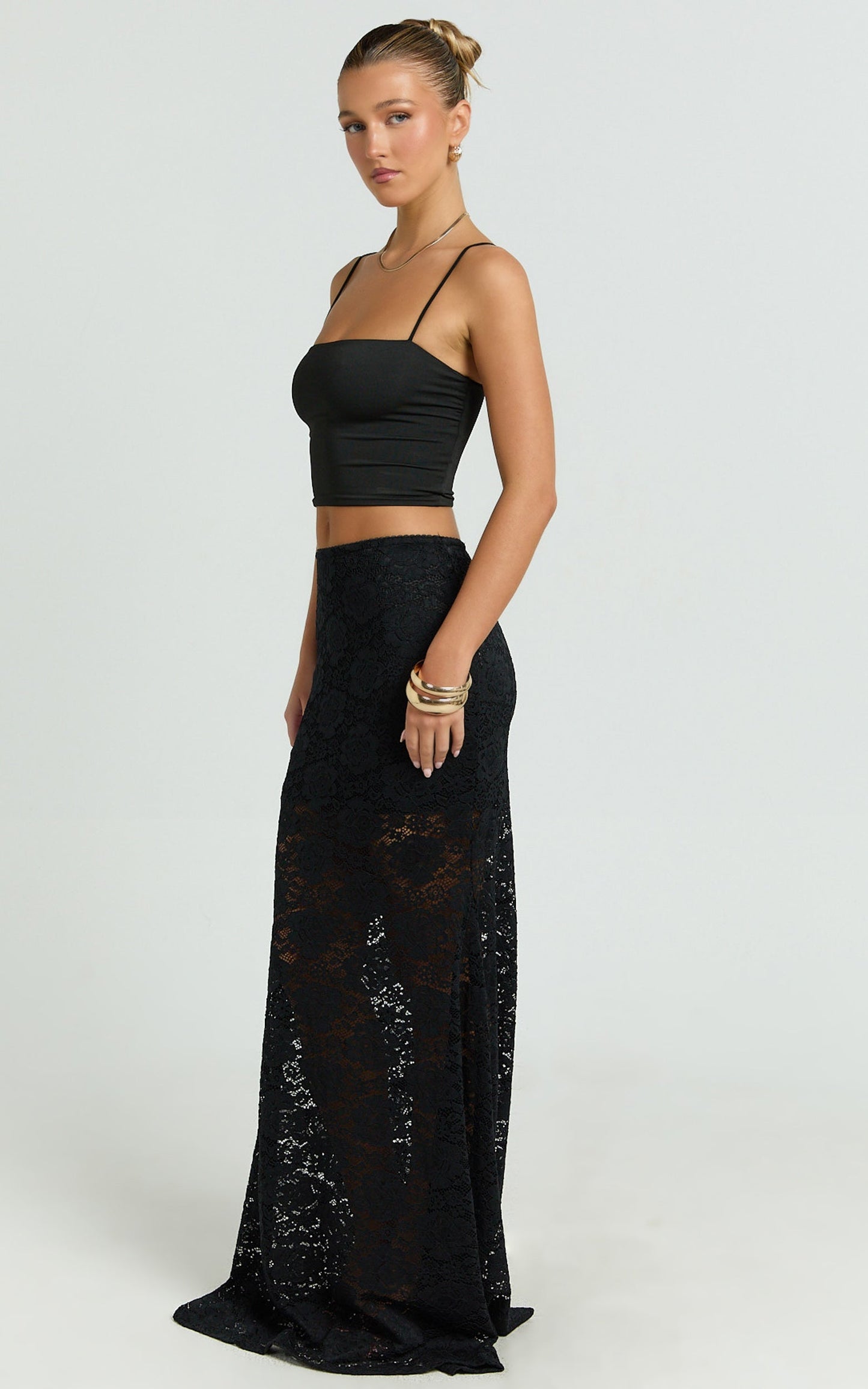Kamille Maxi Skirt - Lace Mermaid Hem Skirt in Black