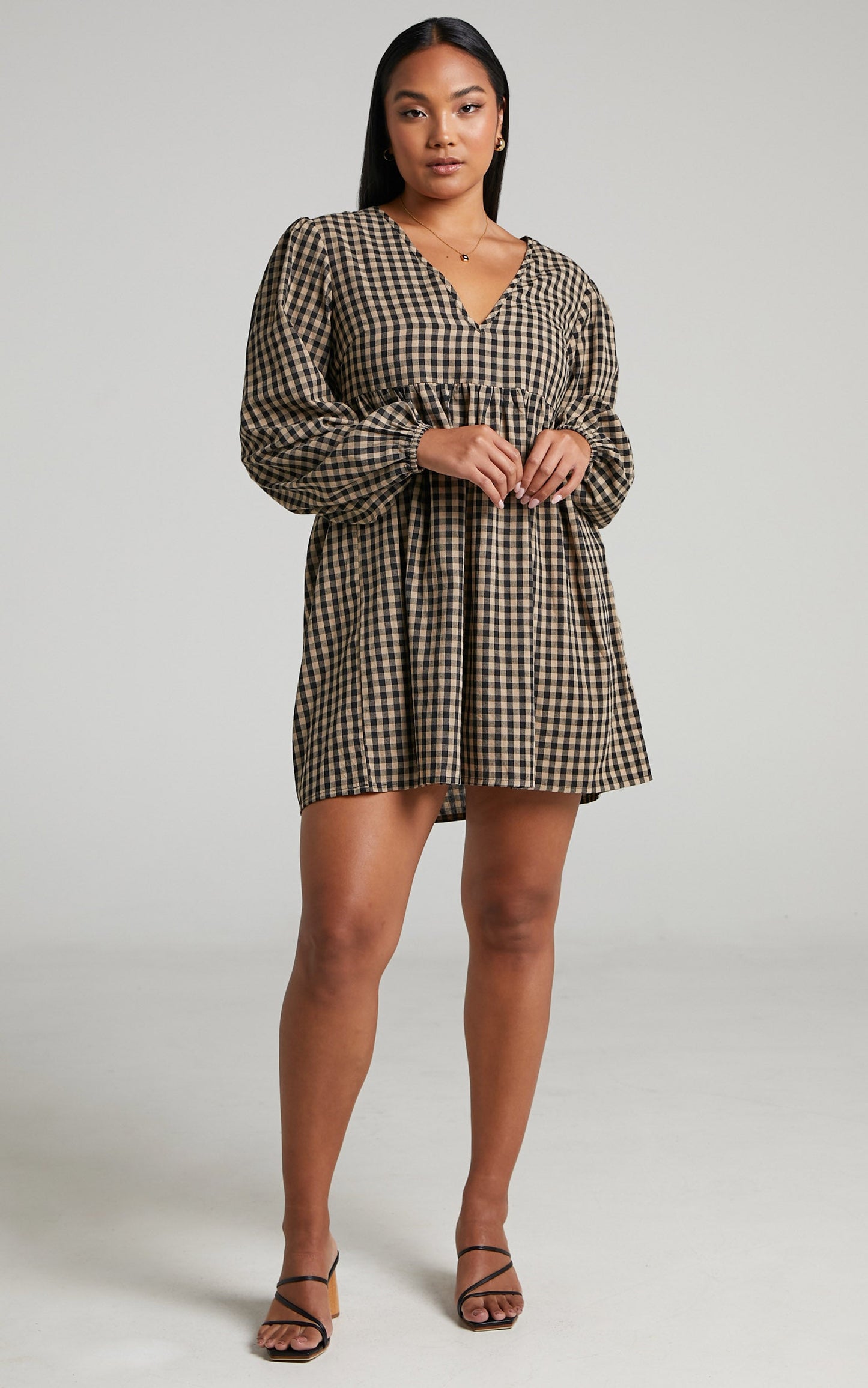Kamrin Long Sleeve Mini Shift Dress in Gingham