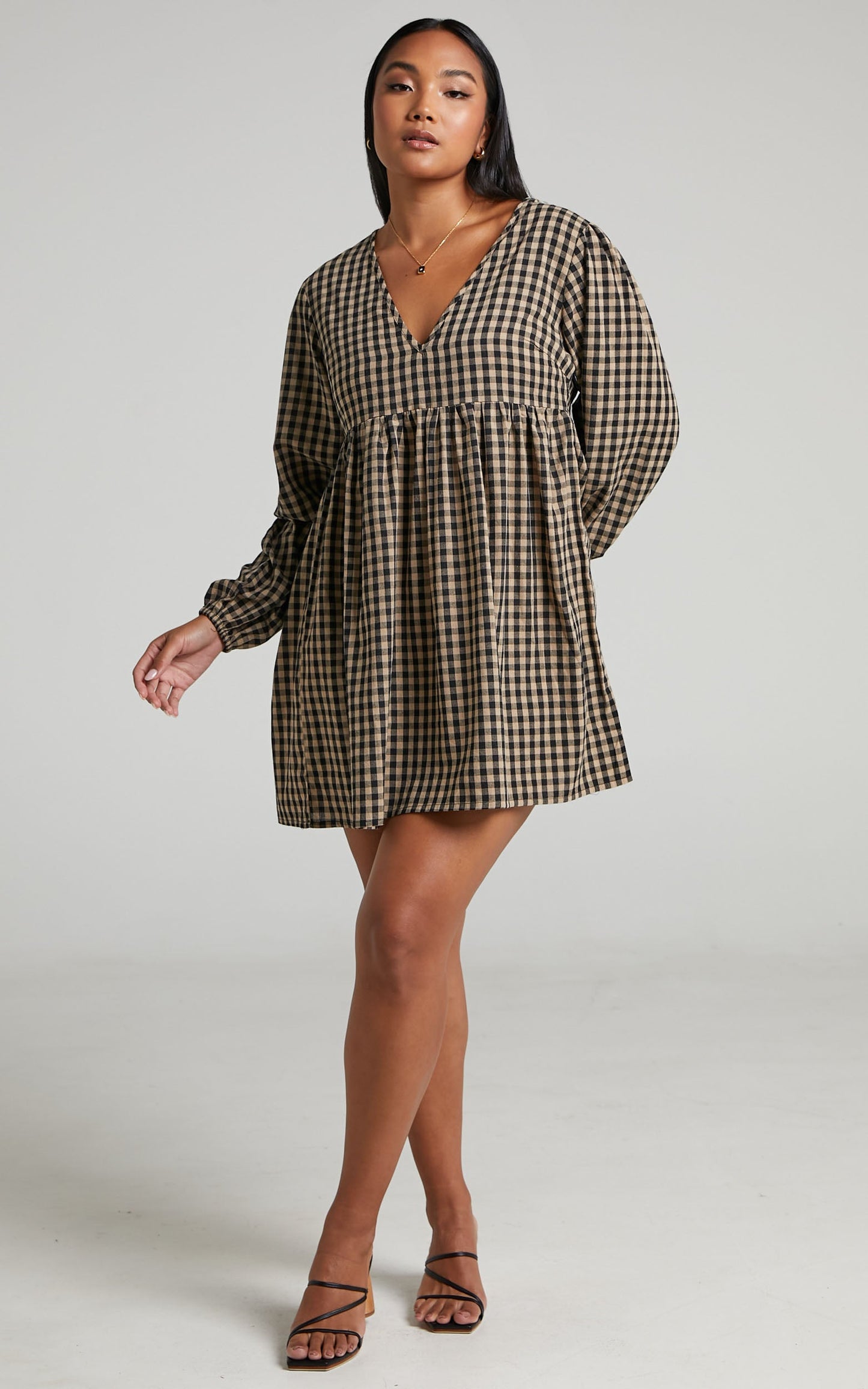 Kamrin Long Sleeve Mini Shift Dress in Gingham