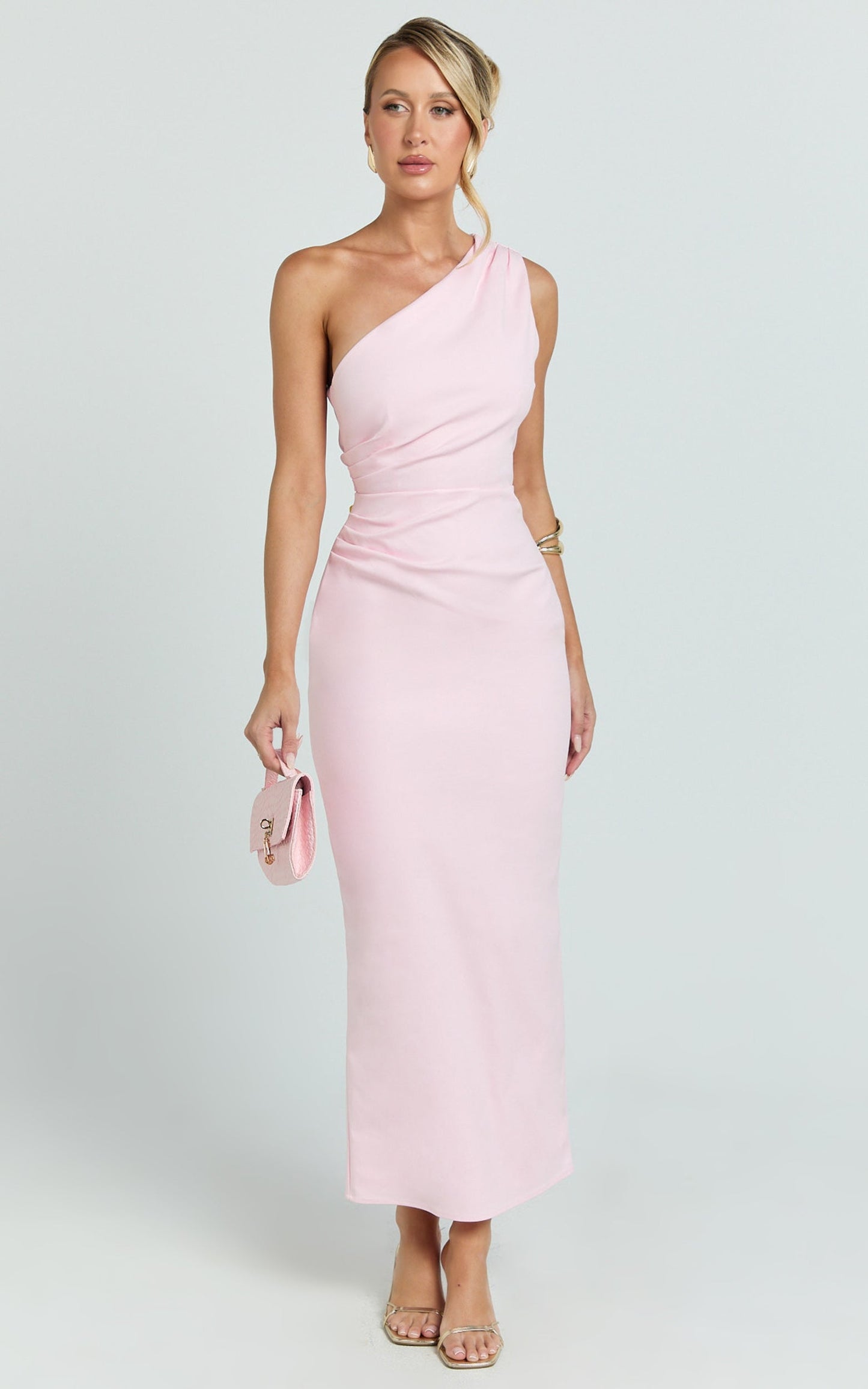 Karlie Maxi Dress - One Shoulder Fitted Dress in Pink