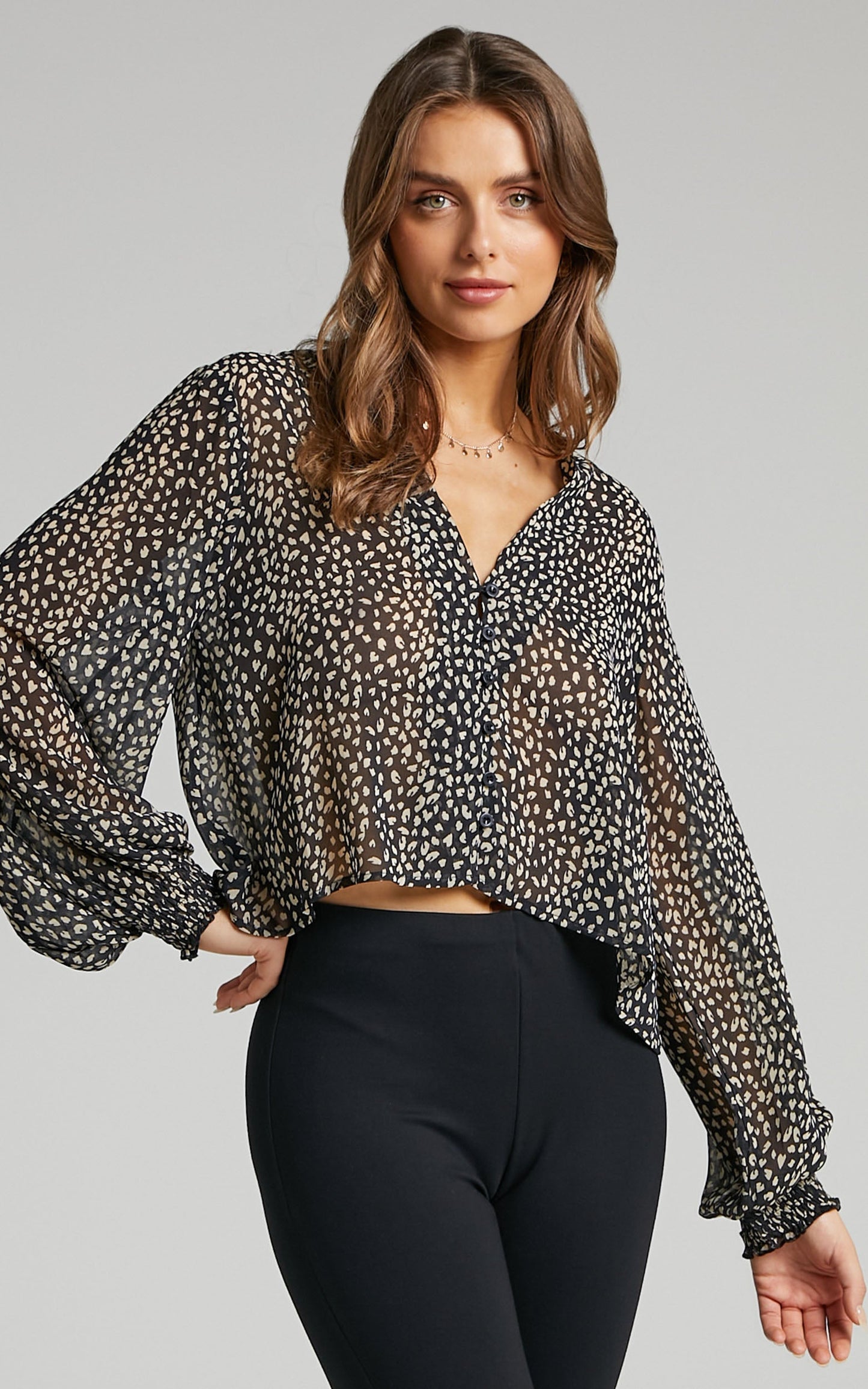 Katleen Leopard Button Through Blouse in Black Print