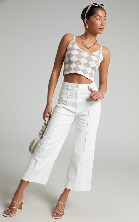 Katryna Pin Tuck Wide Leg Pants in Off White