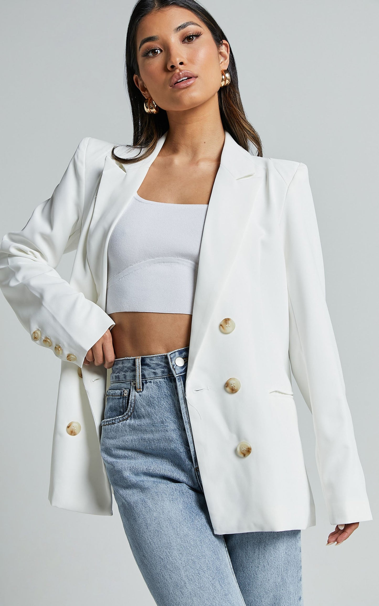 Kaye Blazer - Double Breasted Long Sleeve in White
