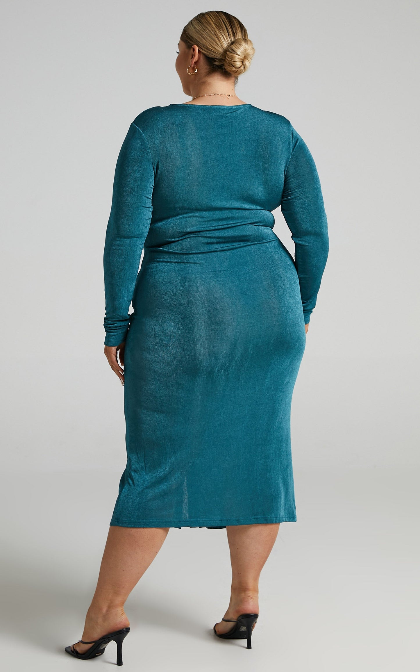 Keagan Midi Dress - Ruched Button Front Dress in Emerald