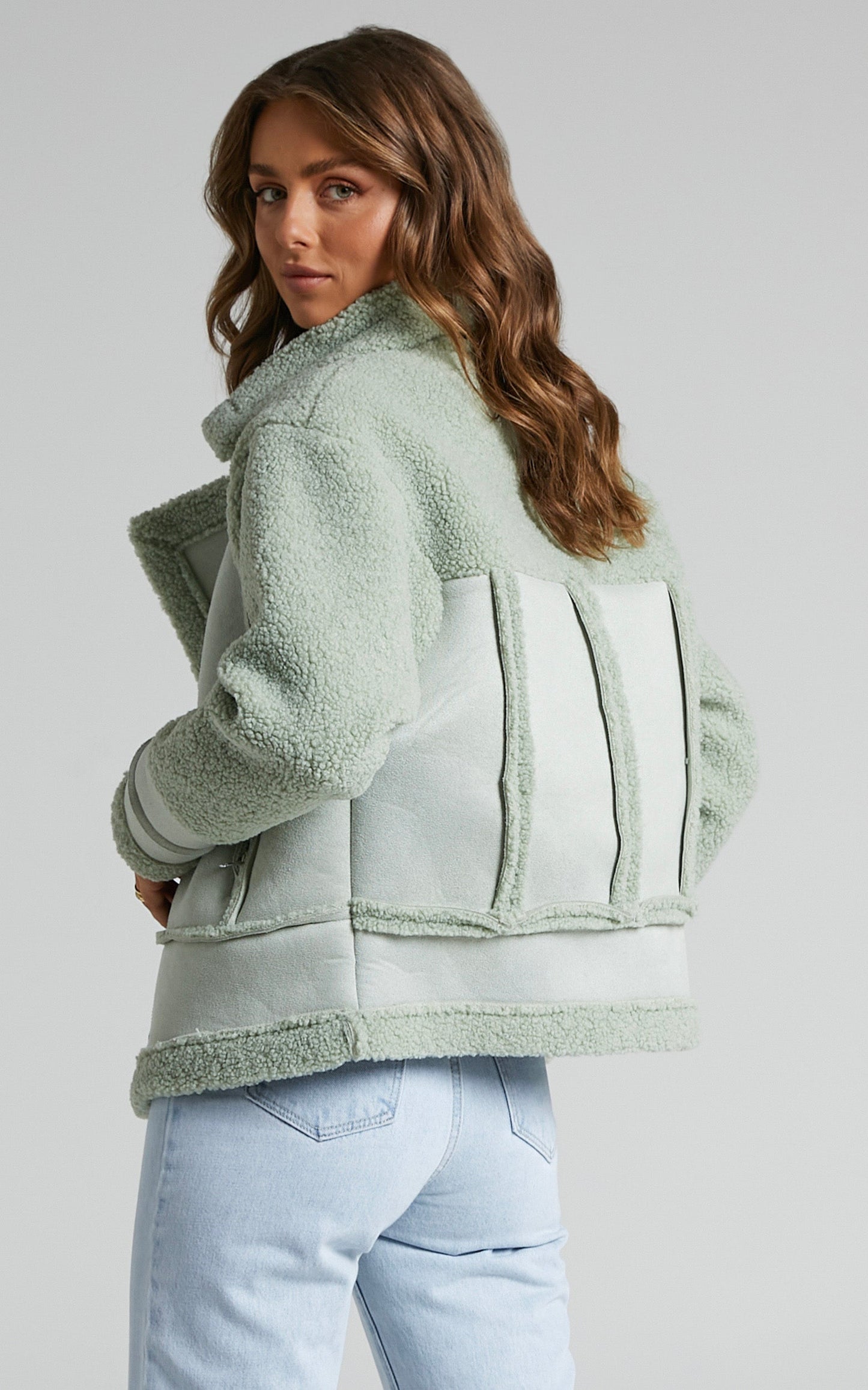 Zunette Zip Front Cosy Teddy Jacket in Sage