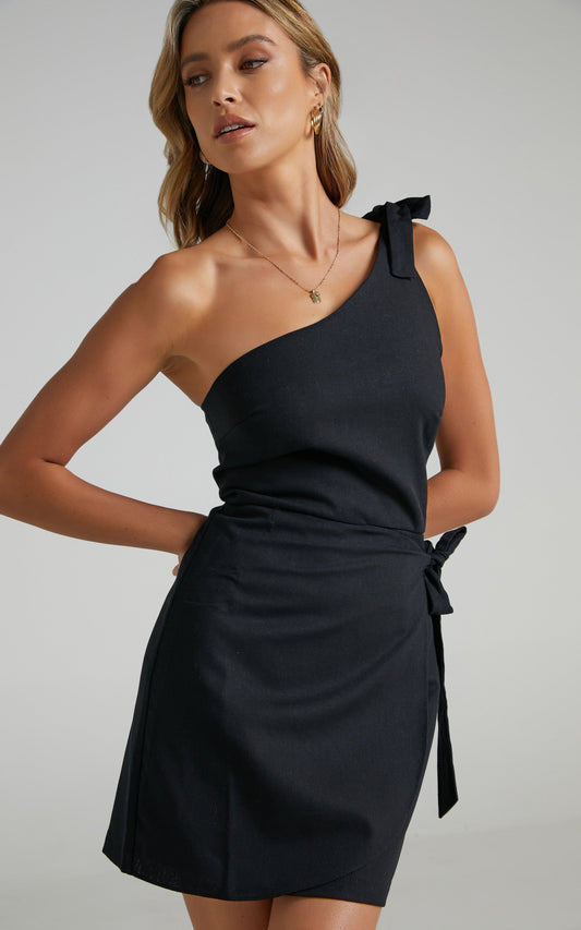 Keeping It Together Dress in Black Linen Look