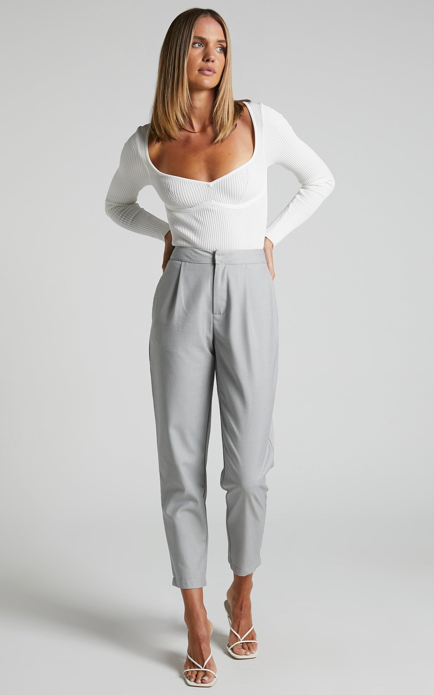 Keeren Bodysuit - Sweetheart Neckline Knit Bodysuit in Ivory