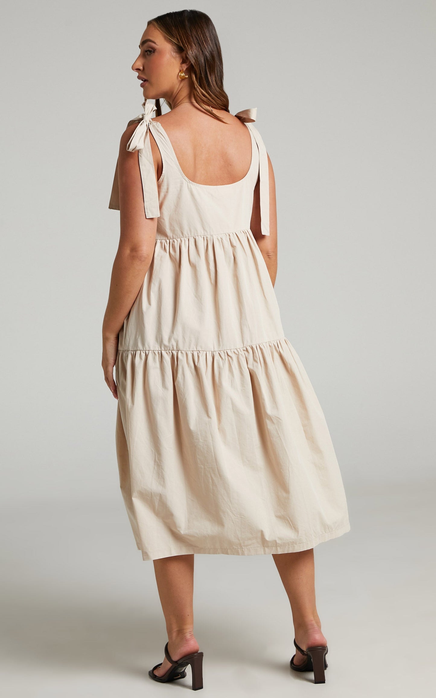 Keiko Mini Dress - Tie STrap Tiered Dress in Beige