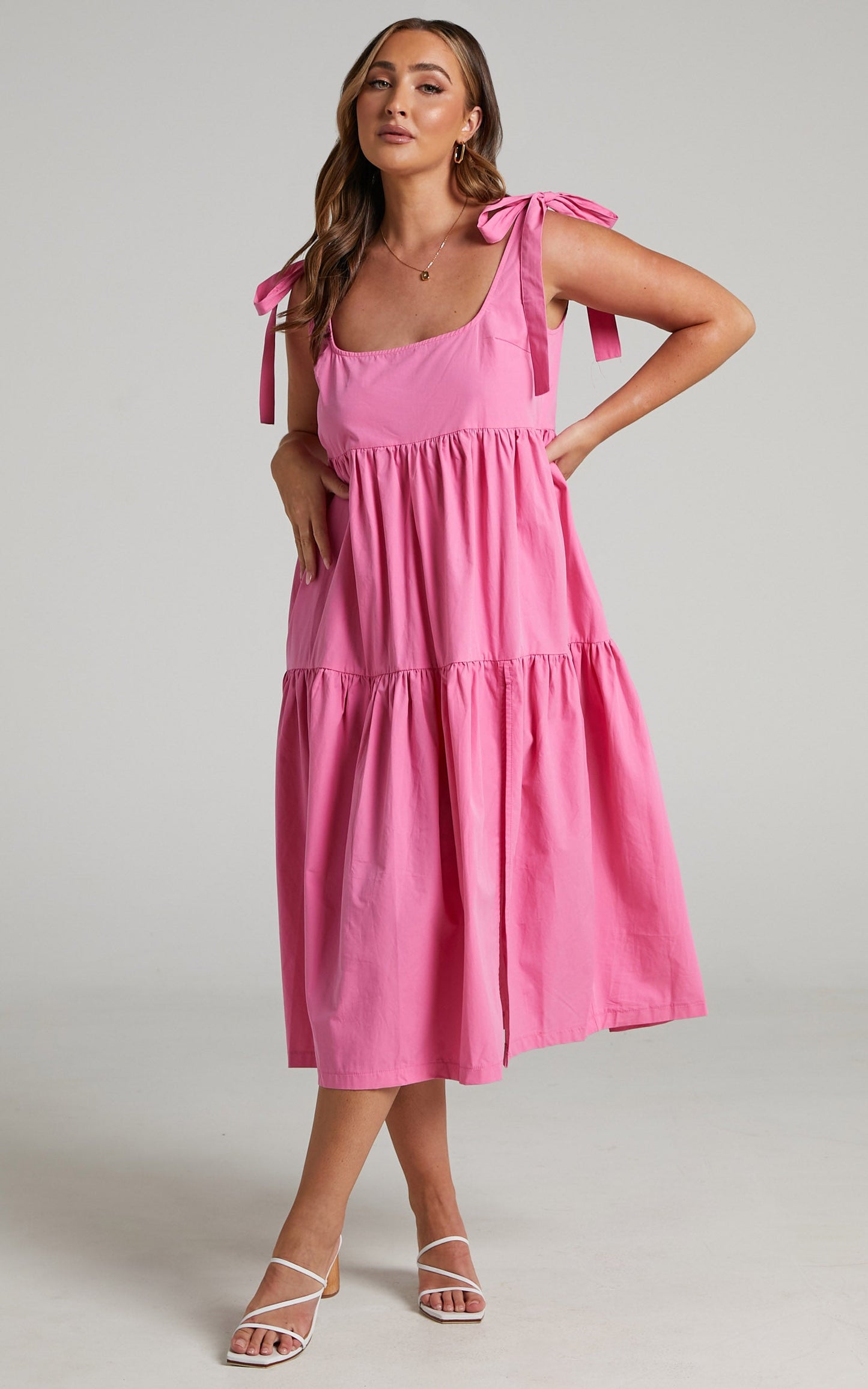 Keiko Mini Dress - Tie STrap Tiered Dress in Pink