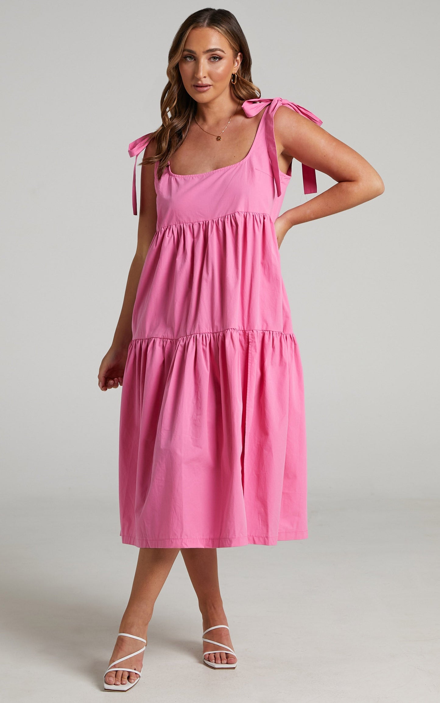 Keiko Mini Dress - Tie STrap Tiered Dress in Pink