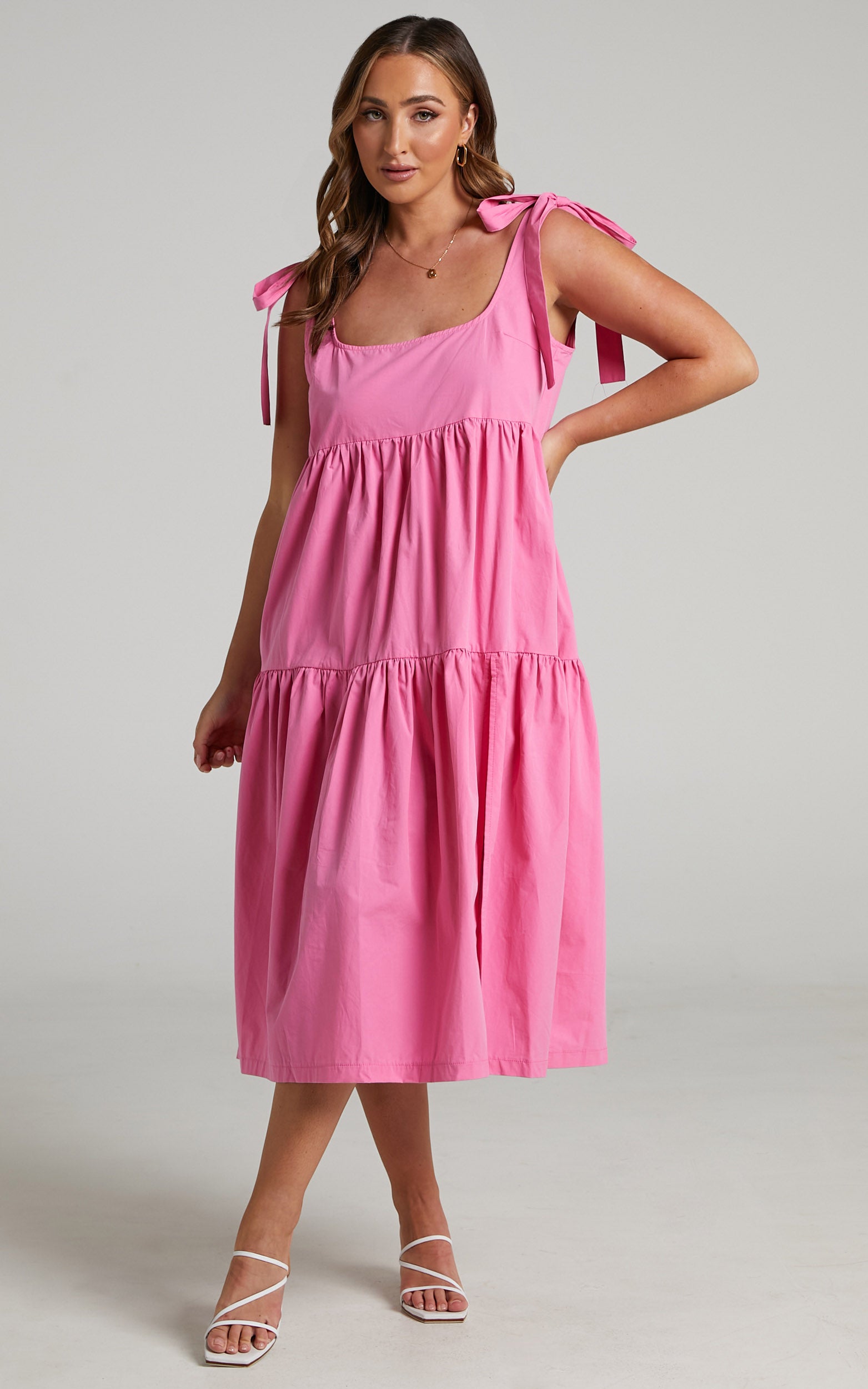 Keiko Mini Dress - Tie STrap Tiered Dress in Pink