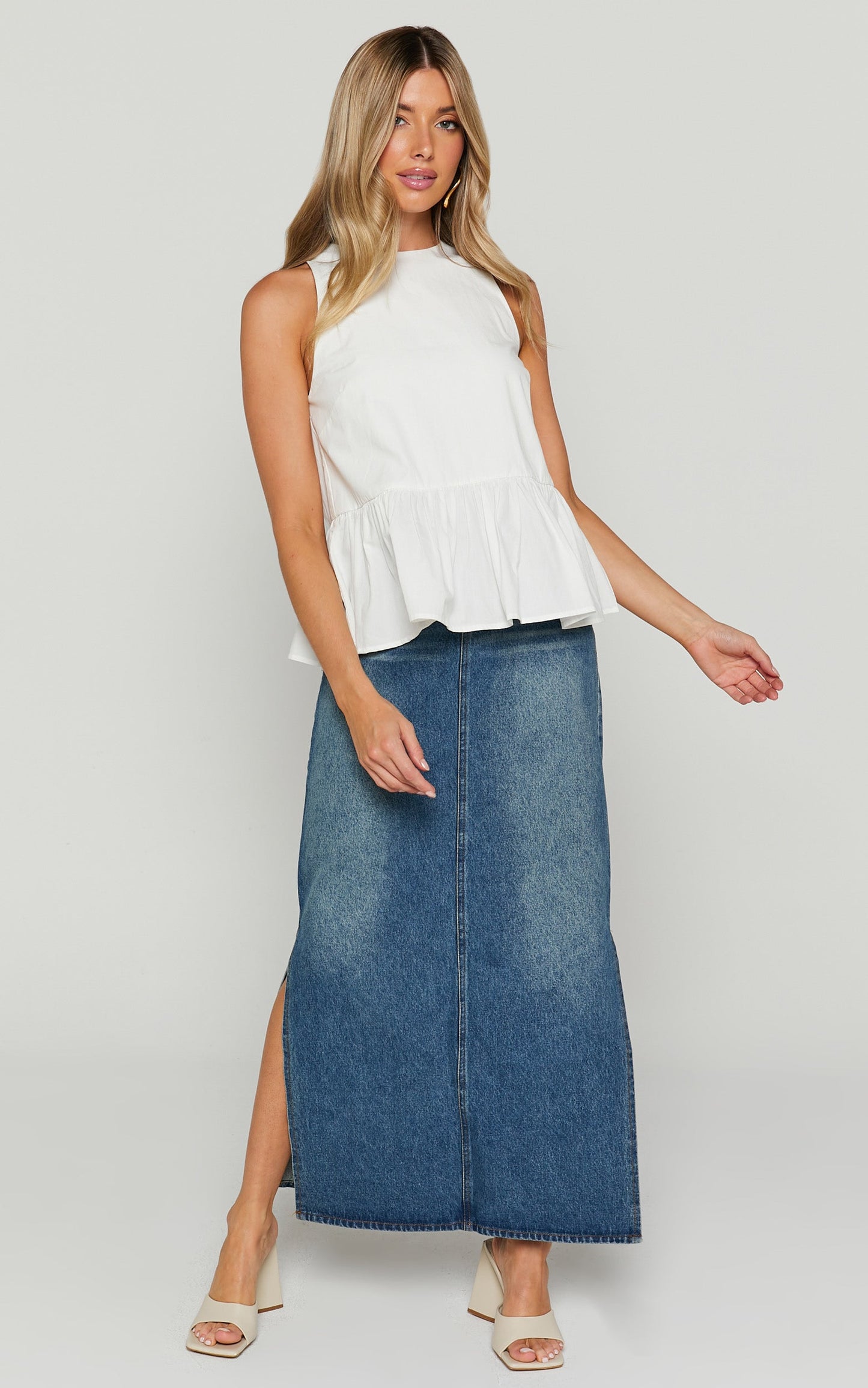 Keira Top - High Neck Frill Hem Top in Ivory