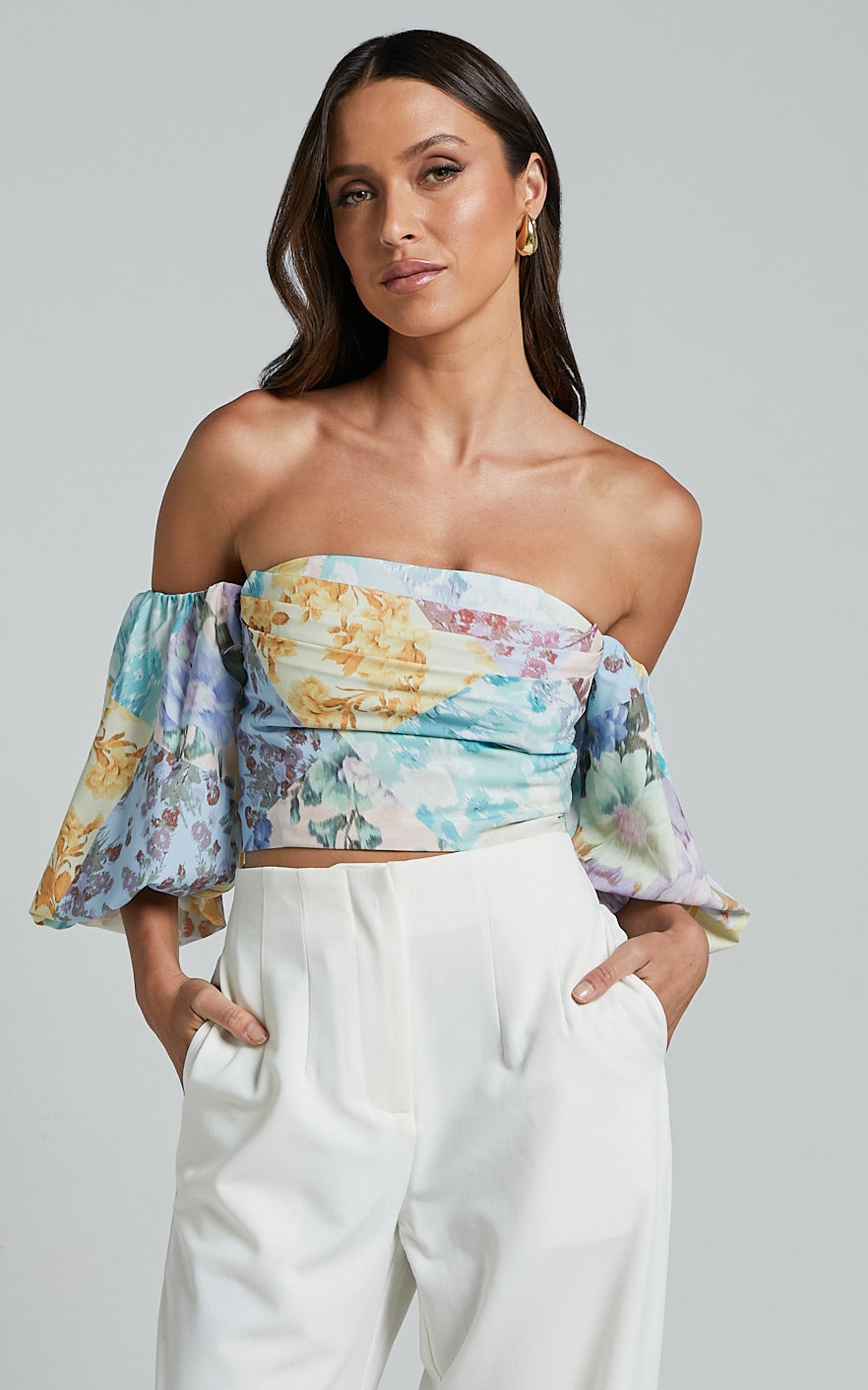 Kellen Top - Off Shoulder Balloon Sleeve Top in VINTAGE FLORAL