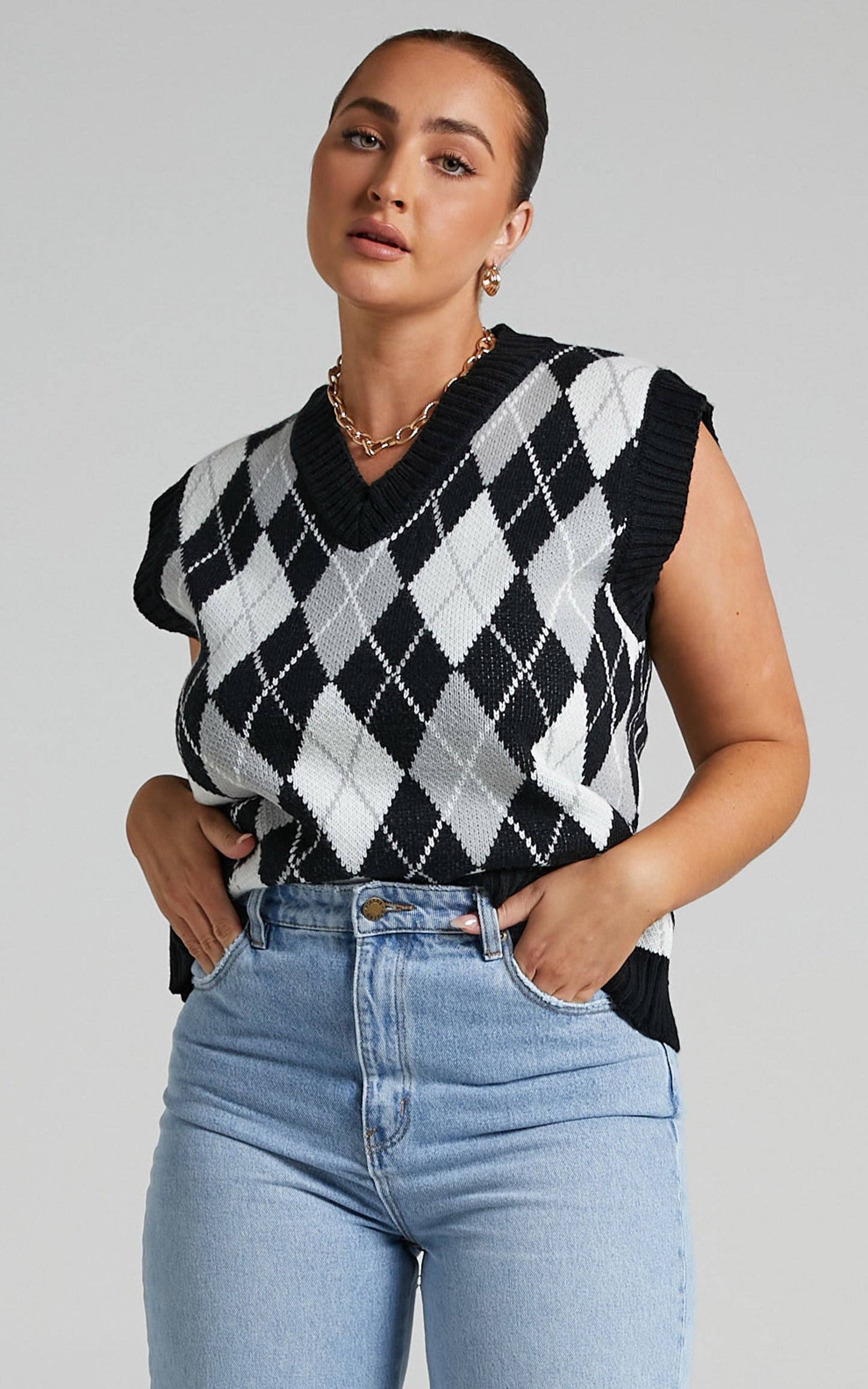 Kelsee Vest in Black Check