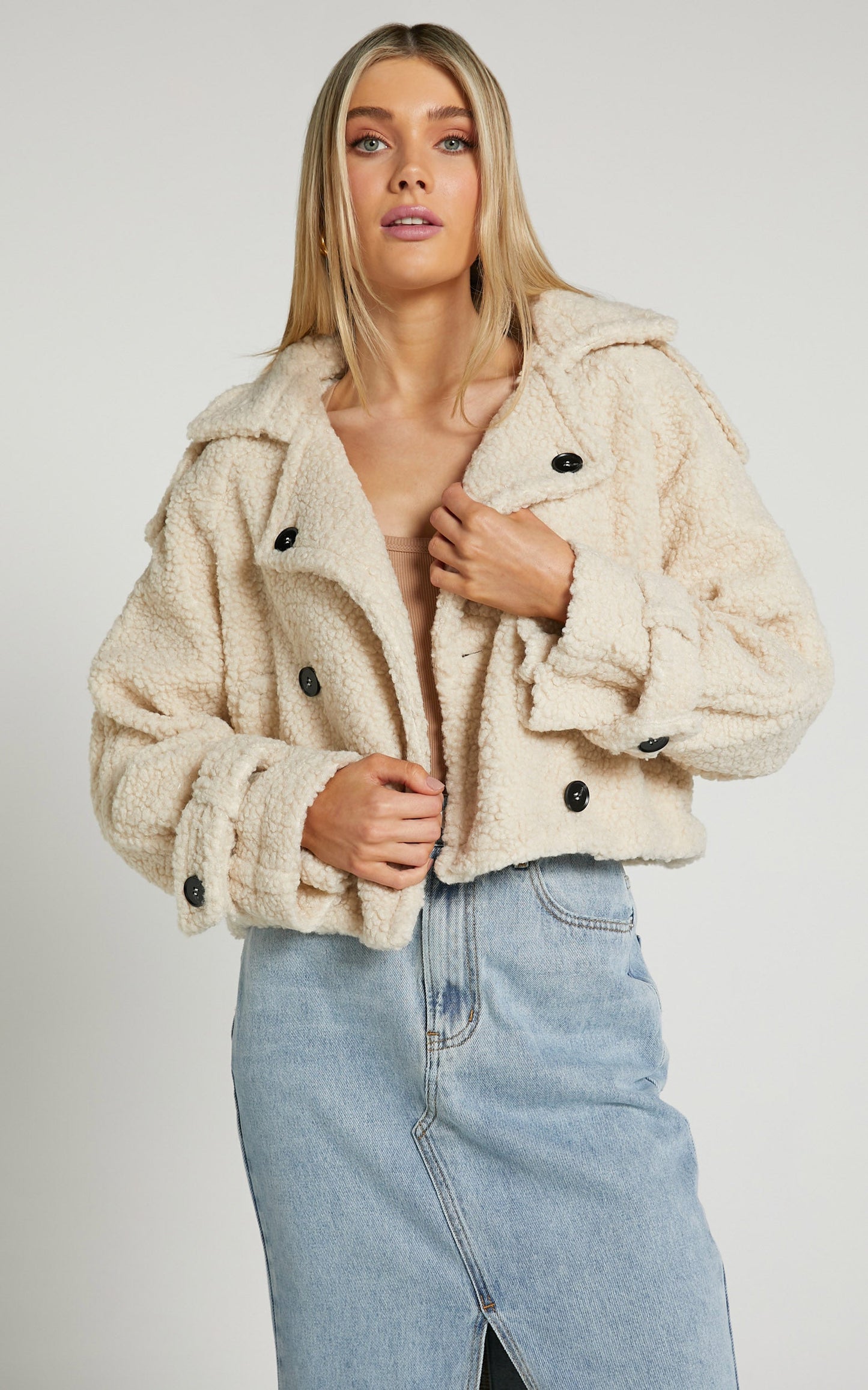 Kennedy Jacket - Borg Cropped Jacket in Cream